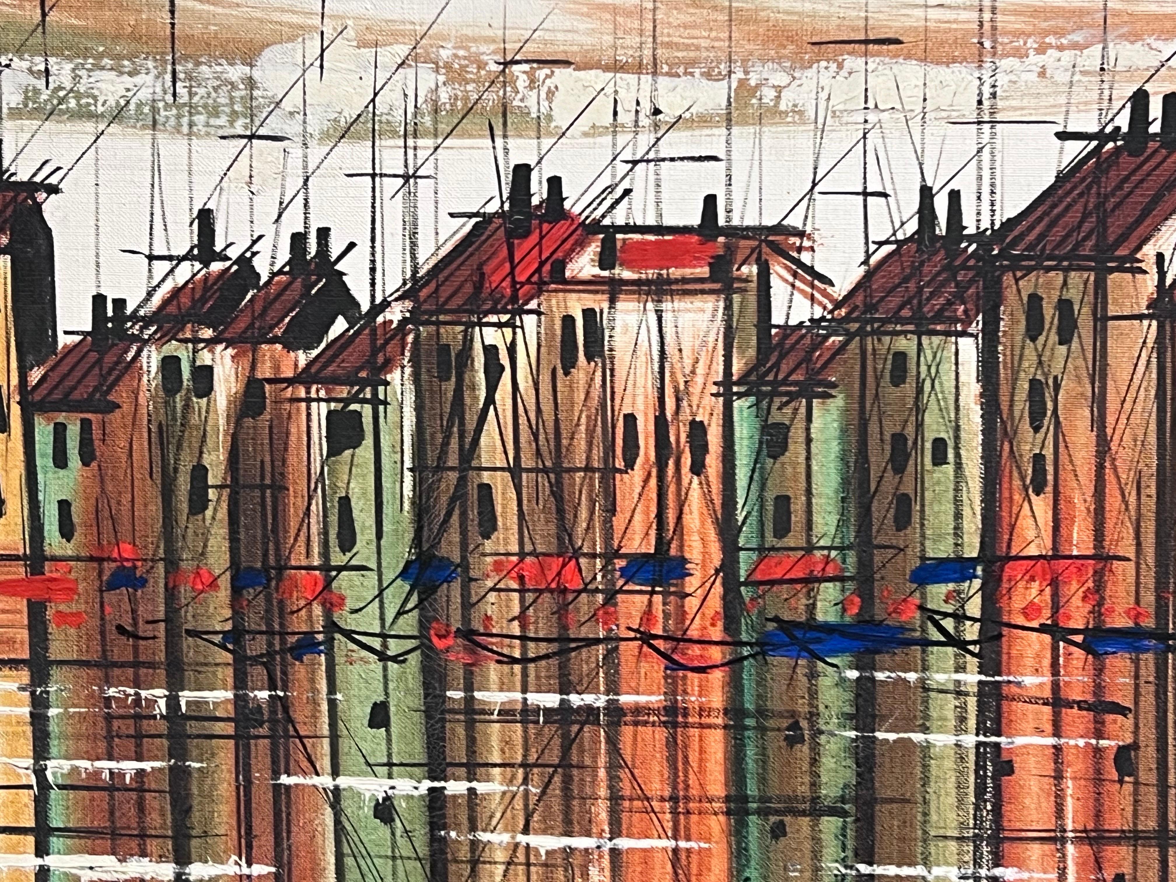 San Tropez
Artista modernista francés, firmado indistintamente 
hacia 1970
óleo sobre lienzo, enmarcado
enmarcado: 13 x 37 pulgadas
lienzo: 12 x 36 pulgadas
procedencia: colección privada, Francia
estado: muy bueno y en buen estado