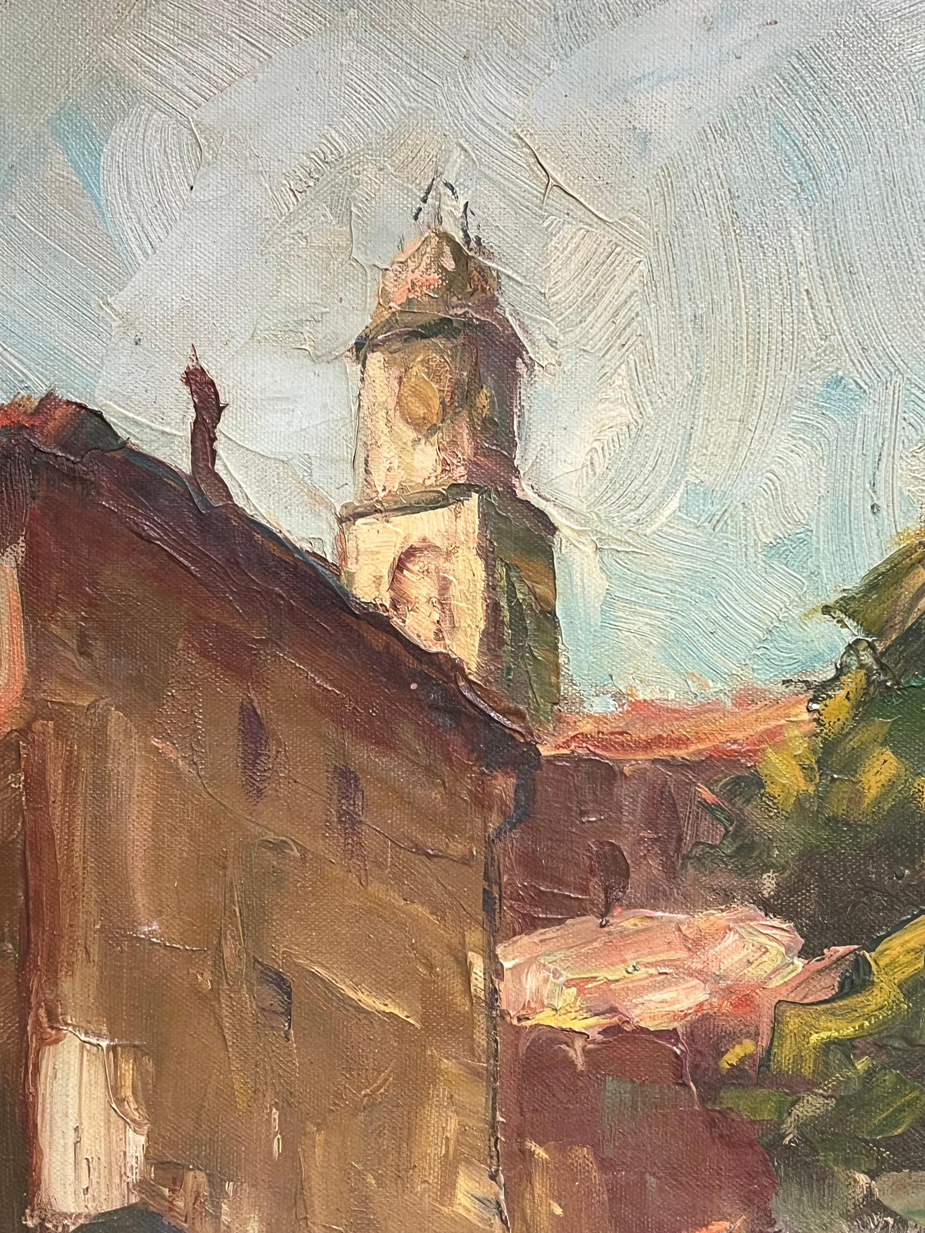 Porto di St. Tropez Sud della Francia Barche addormentate Pittura ad olio impressionista in vendita 5