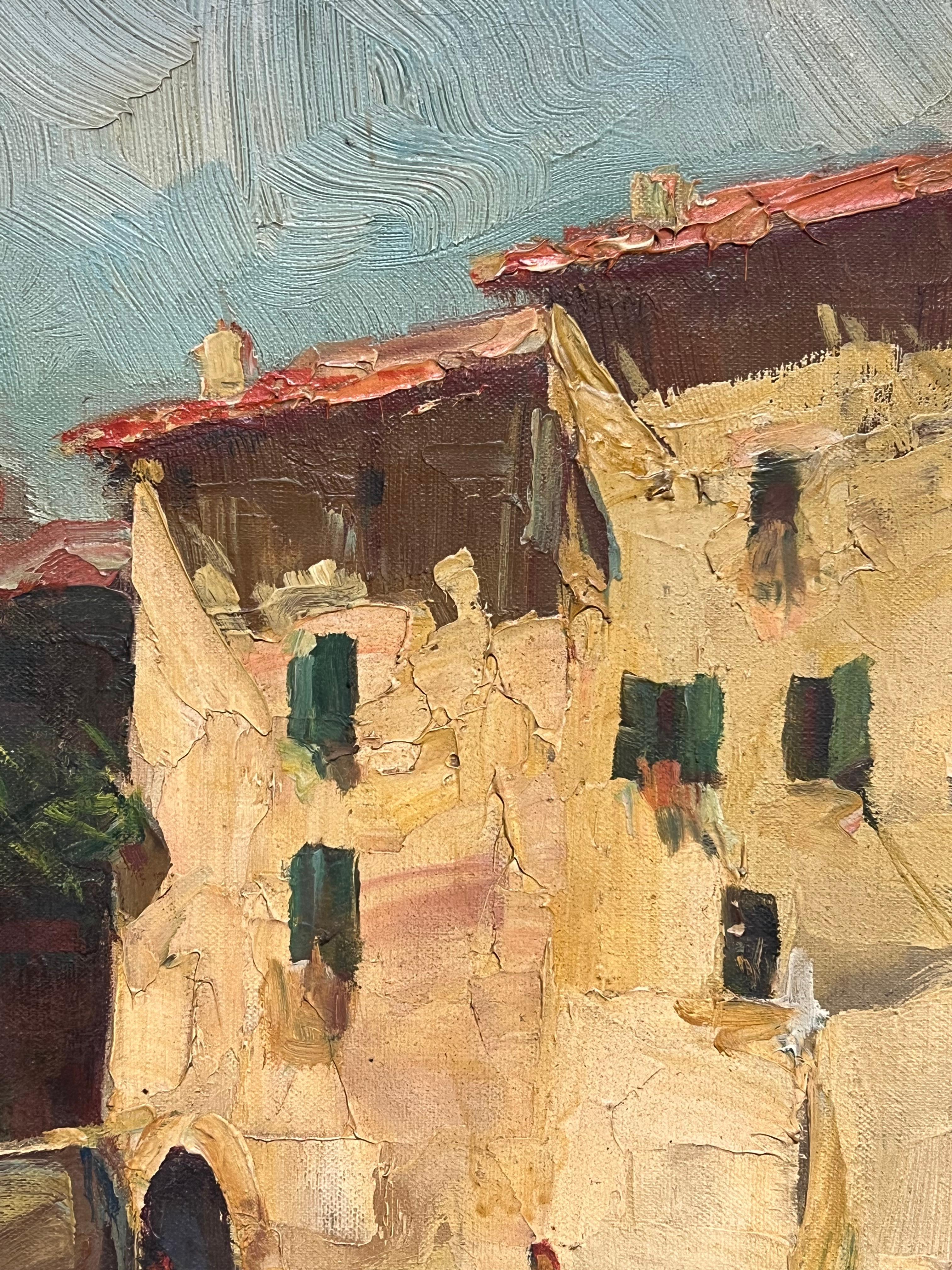 Porto di St. Tropez Sud della Francia Barche addormentate Pittura ad olio impressionista in vendita 6