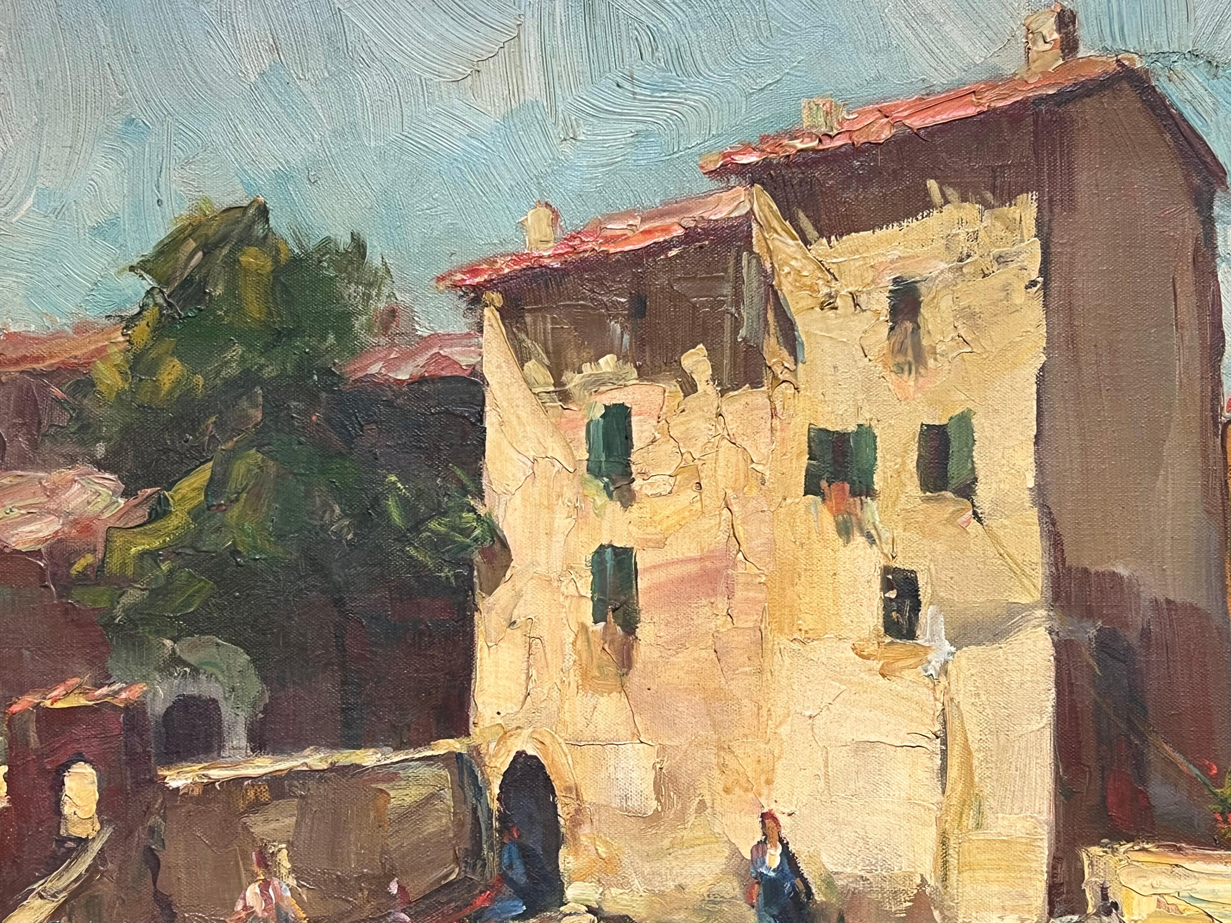 Porto di St. Tropez Sud della Francia Barche addormentate Pittura ad olio impressionista - Painting Impressionismo di French School