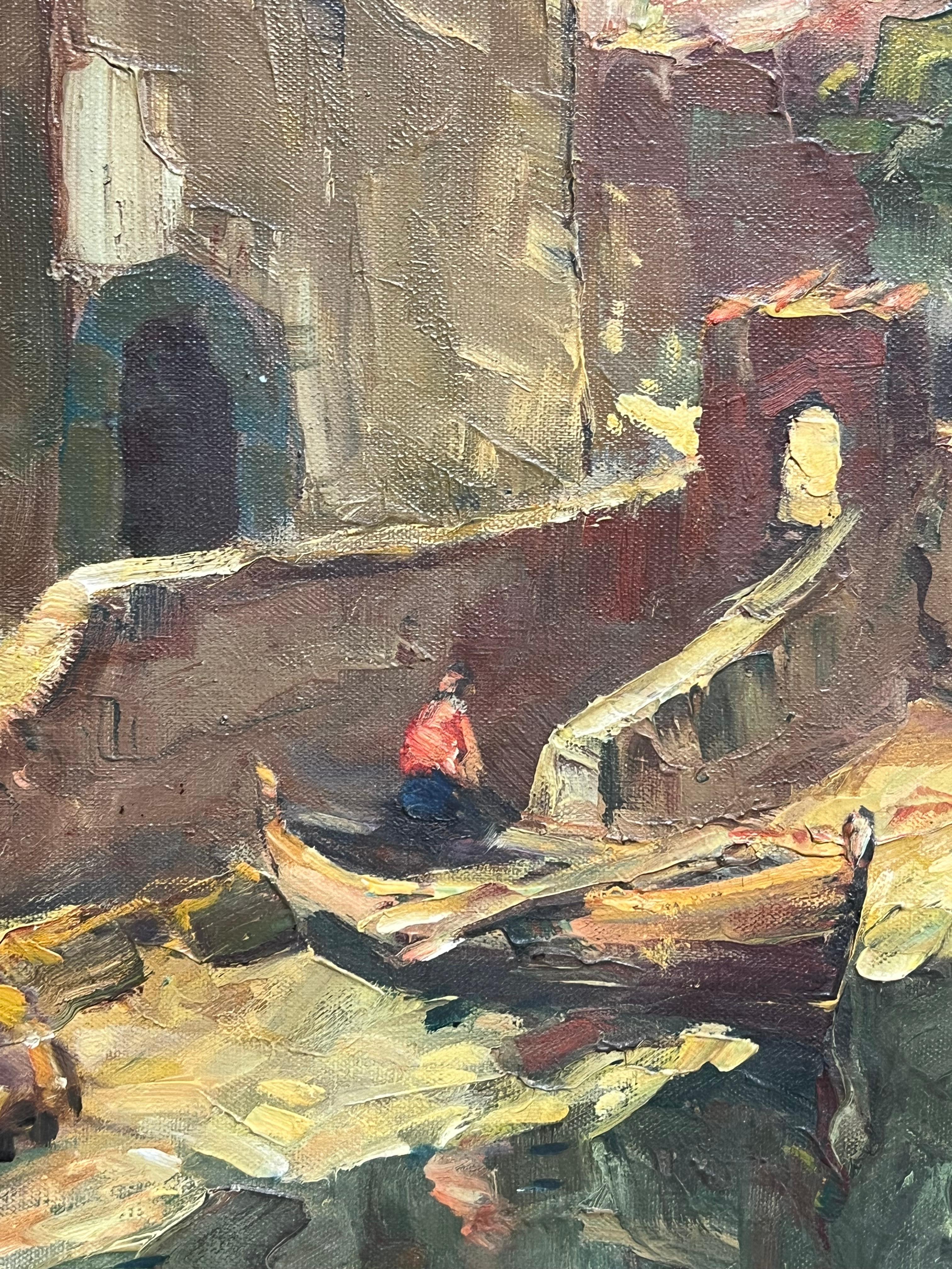 Porto di St. Tropez Sud della Francia Barche addormentate Pittura ad olio impressionista in vendita 1