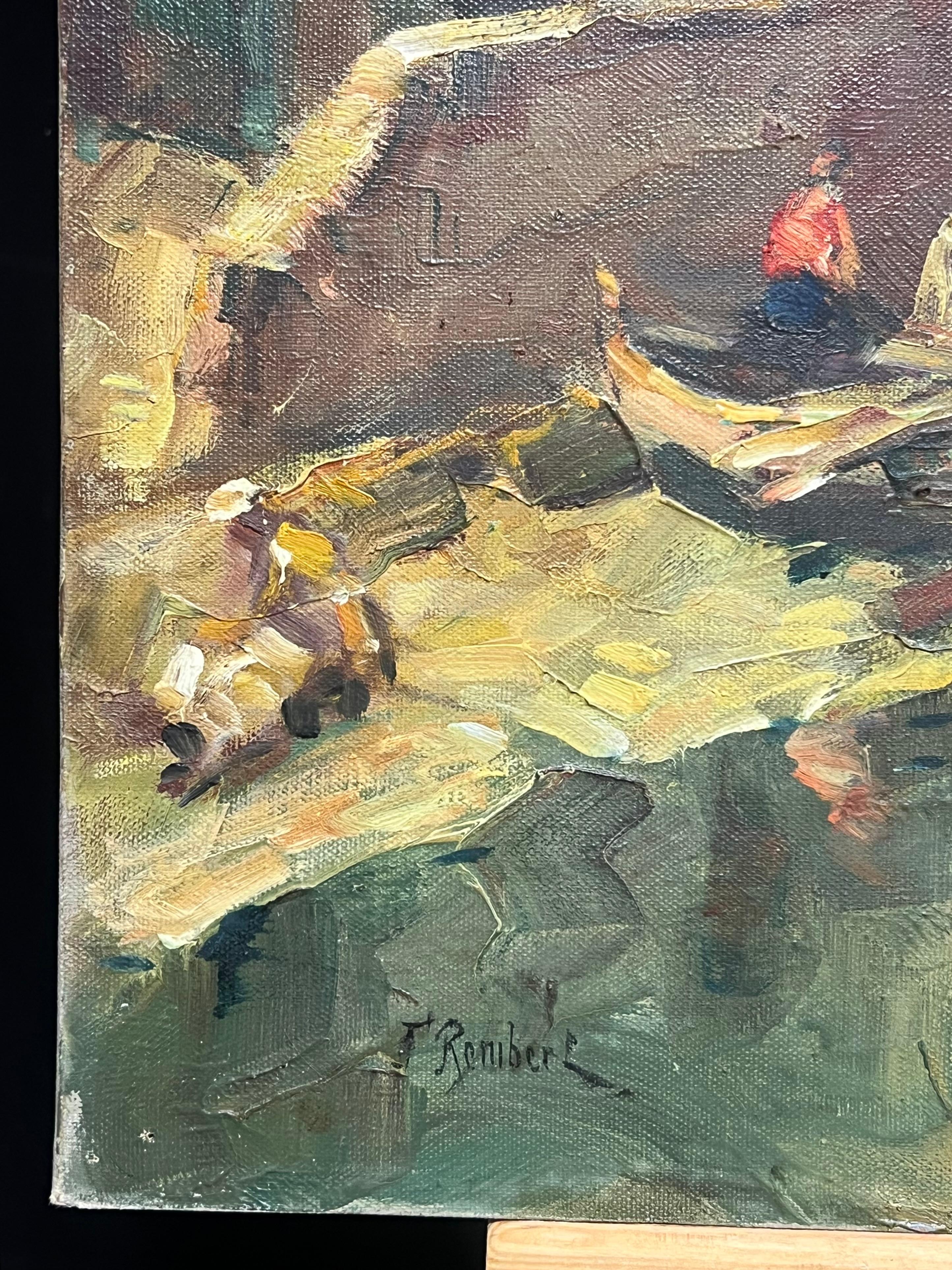 Porto di St. Tropez Sud della Francia Barche addormentate Pittura ad olio impressionista in vendita 2