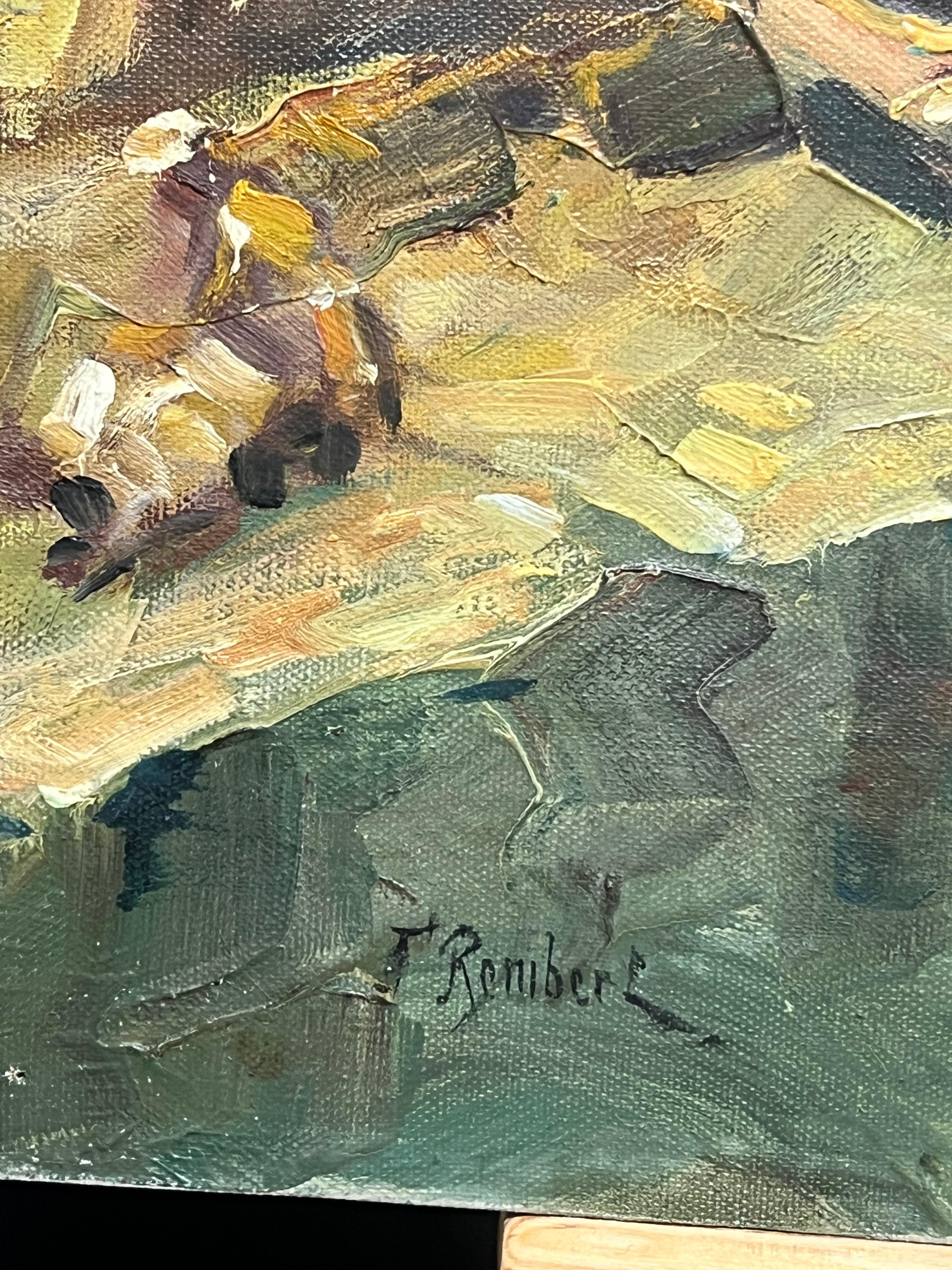 Porto di St. Tropez Sud della Francia Barche addormentate Pittura ad olio impressionista in vendita 3