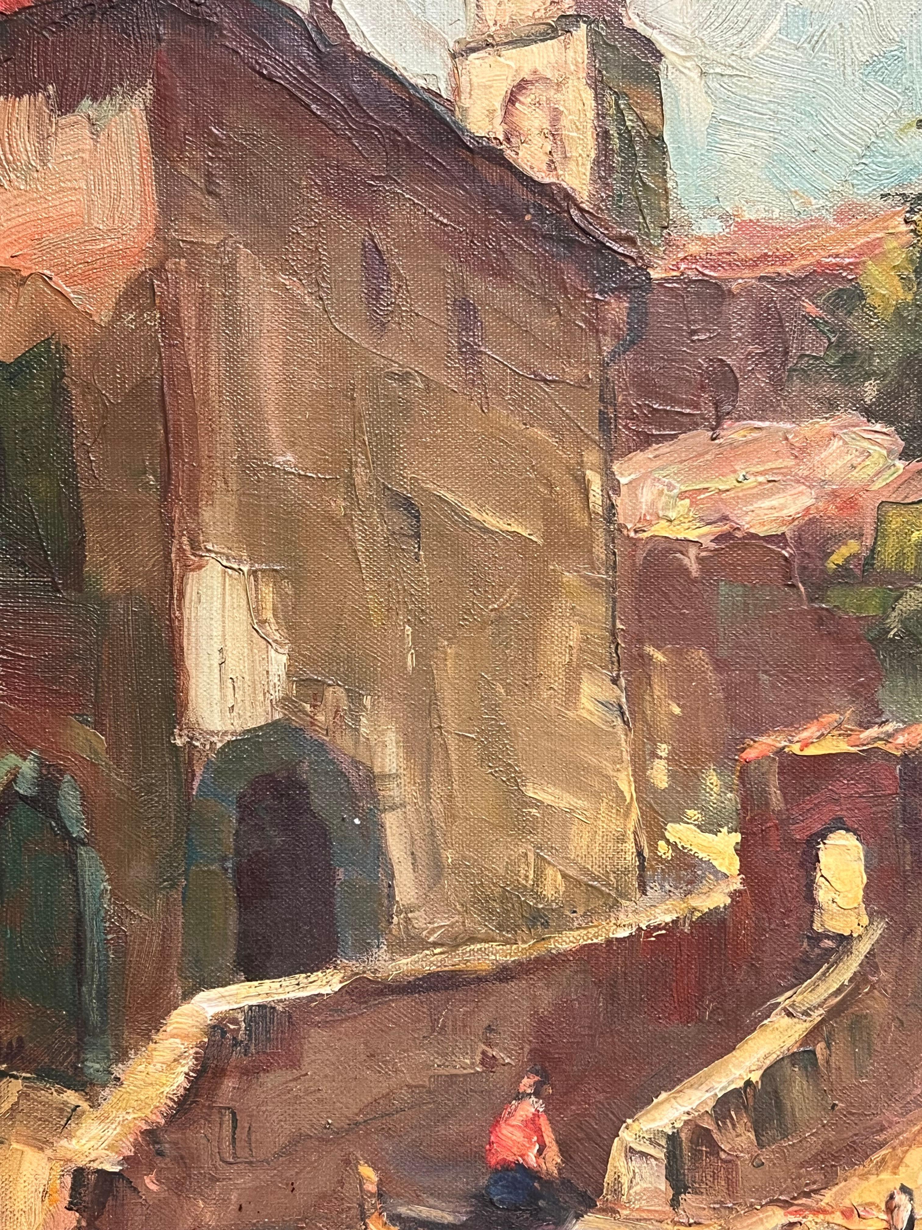 Porto di St. Tropez Sud della Francia Barche addormentate Pittura ad olio impressionista in vendita 4