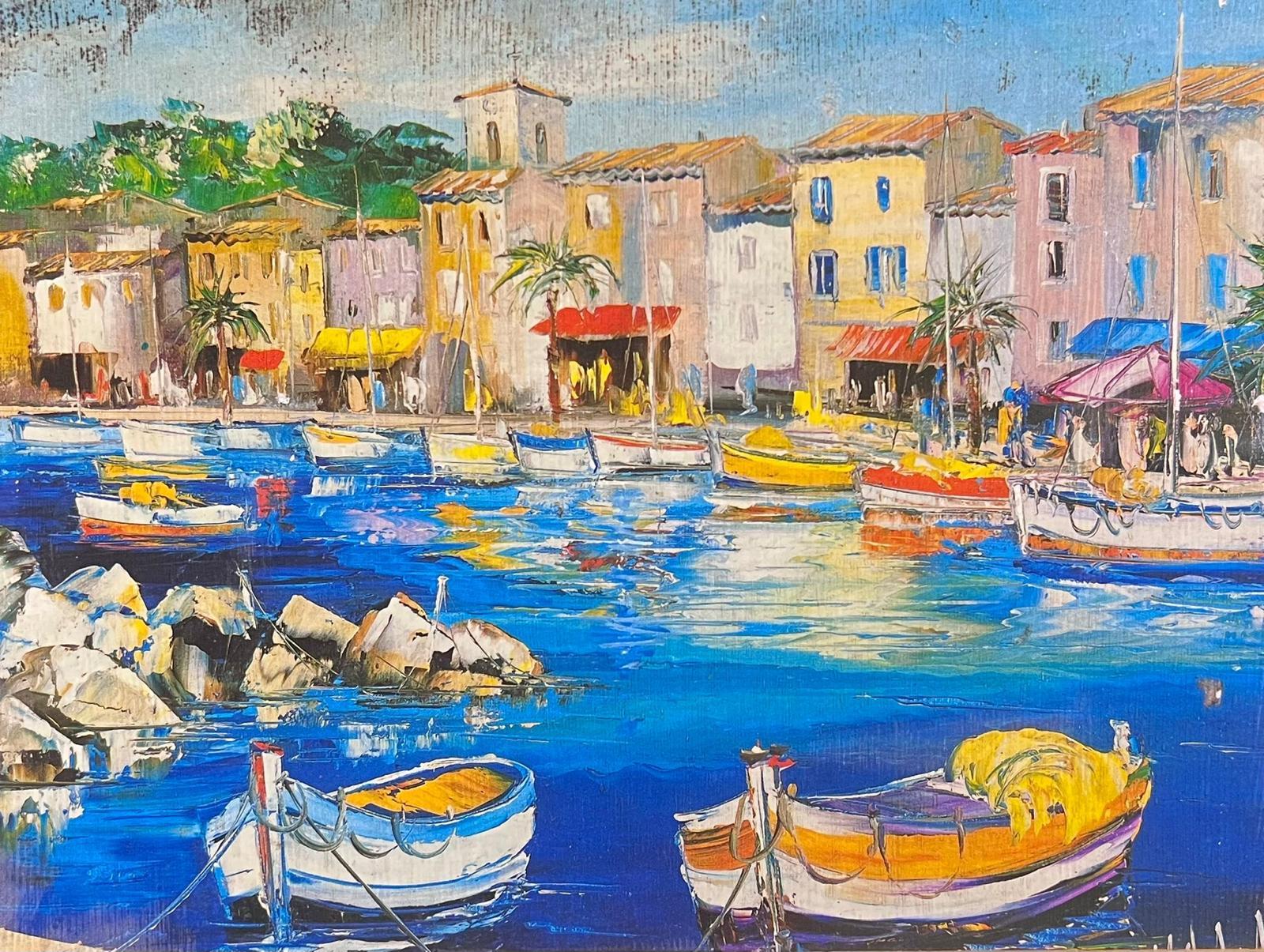 St Tropez Harbour 20th Century French Post-Impressionist Oil Painting - Brown Landscape Painting by French School