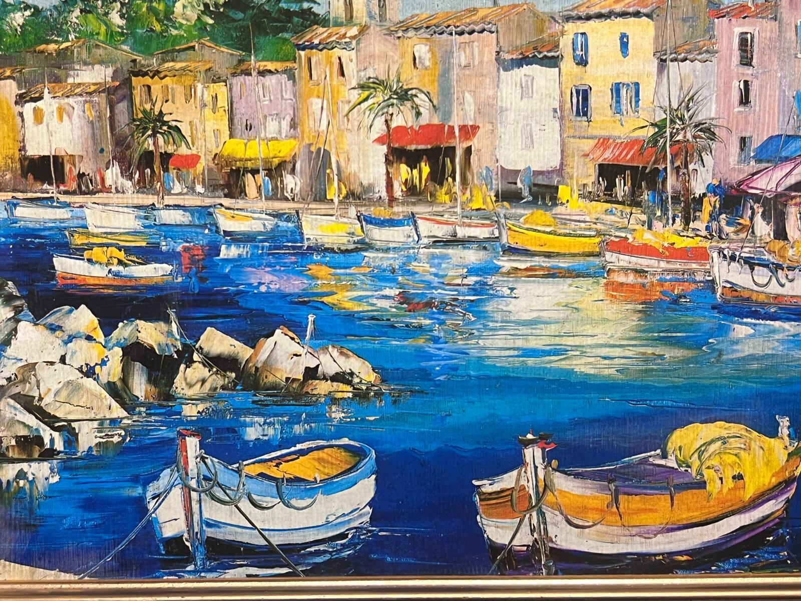 Peinture à l'huile post-impressionniste française du 20e siècle du port de St Tropez - Moderne Painting par French School