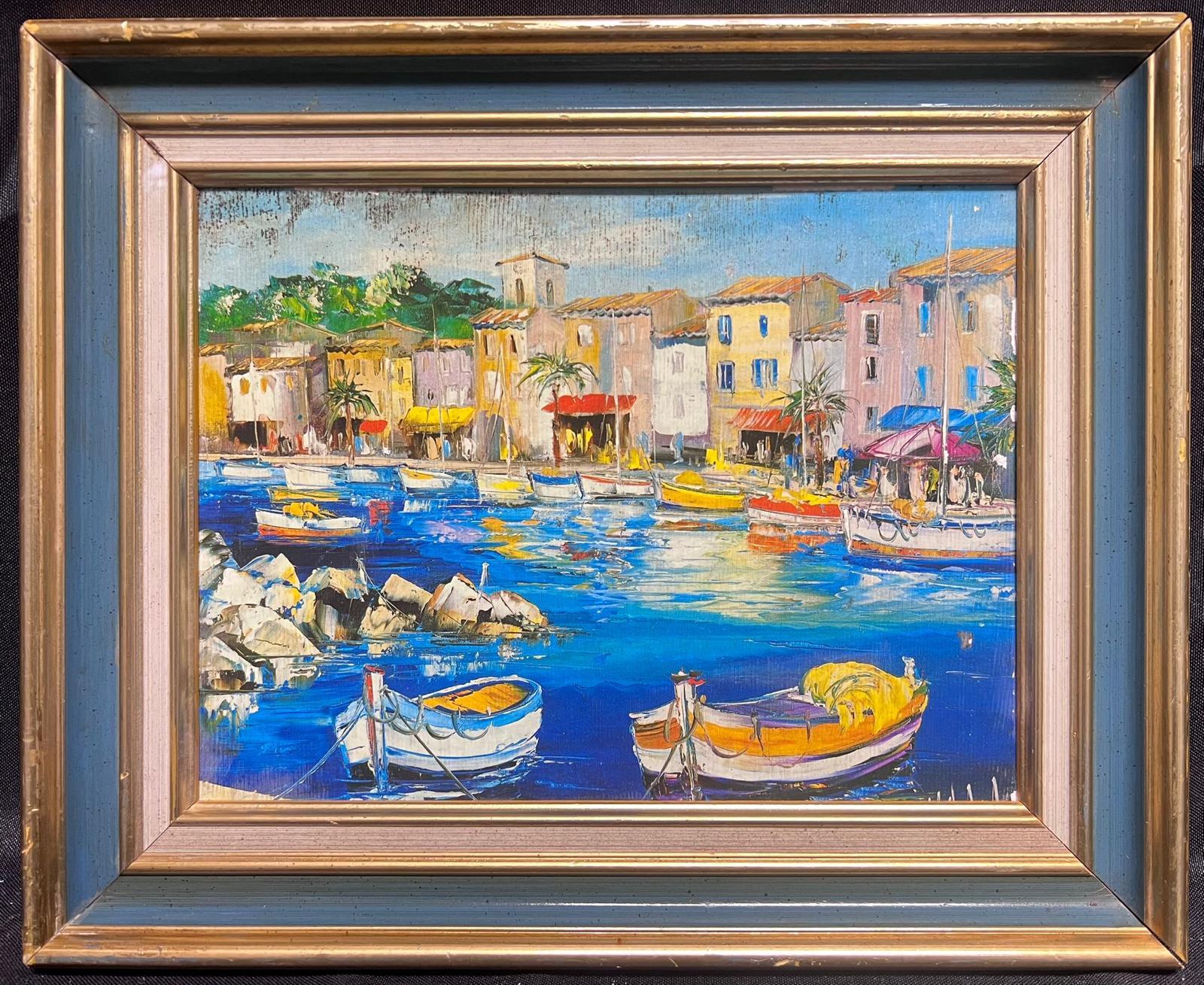 Landscape Painting French School - Peinture à l'huile post-impressionniste française du 20e siècle du port de St Tropez