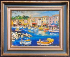 Peinture à l'huile post-impressionniste française du 20e siècle du port de St Tropez