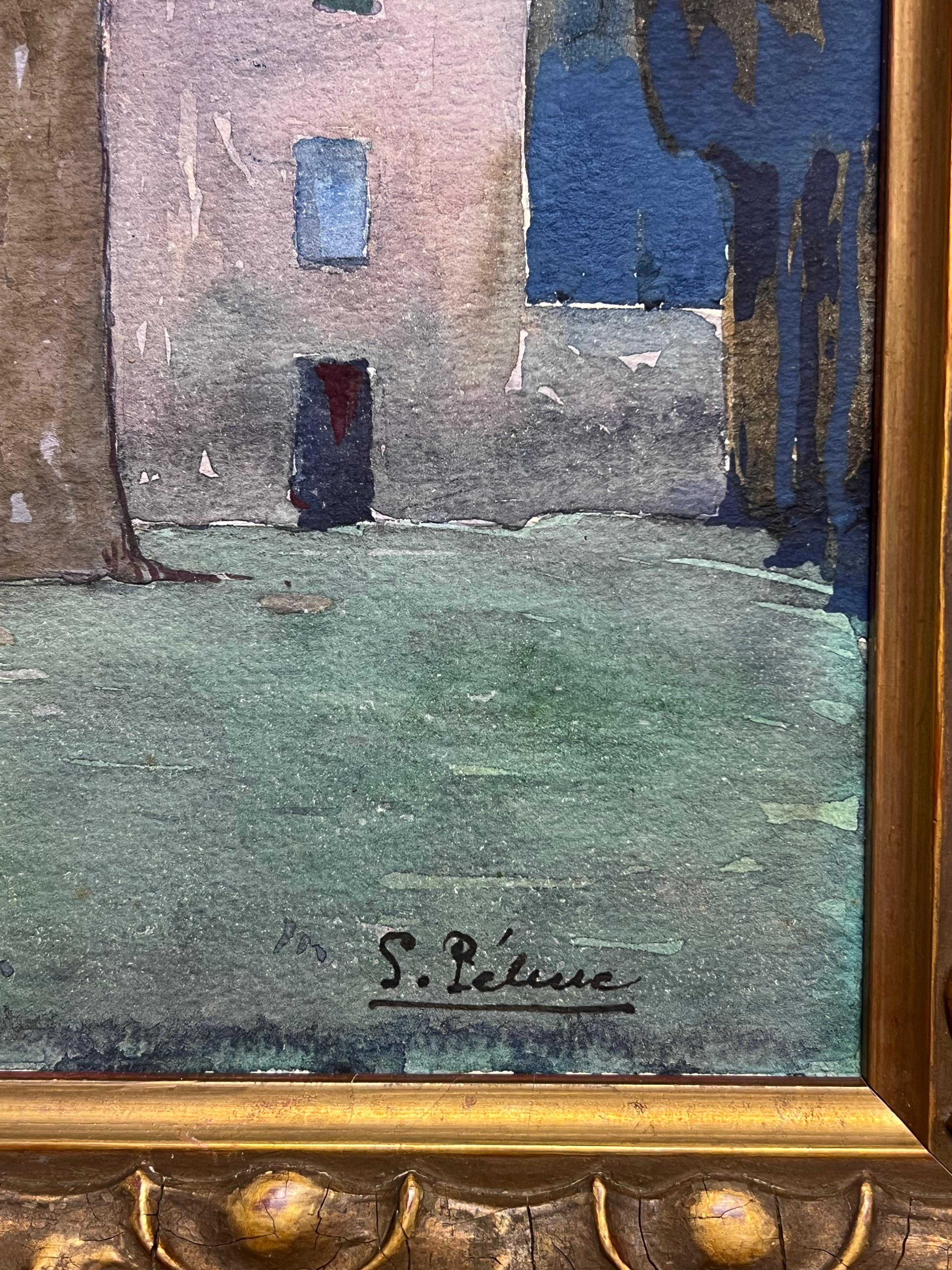 Capilla iluminada por el sol en la campiña provenzal Estudio de acuarela Antique French en venta 1