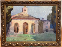 Capilla iluminada por el sol en la campiña provenzal Estudio de acuarela Antique French