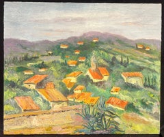 Sunlit Village Landscape Vibrant Impressionist Oil Painting Hillside Hamlet