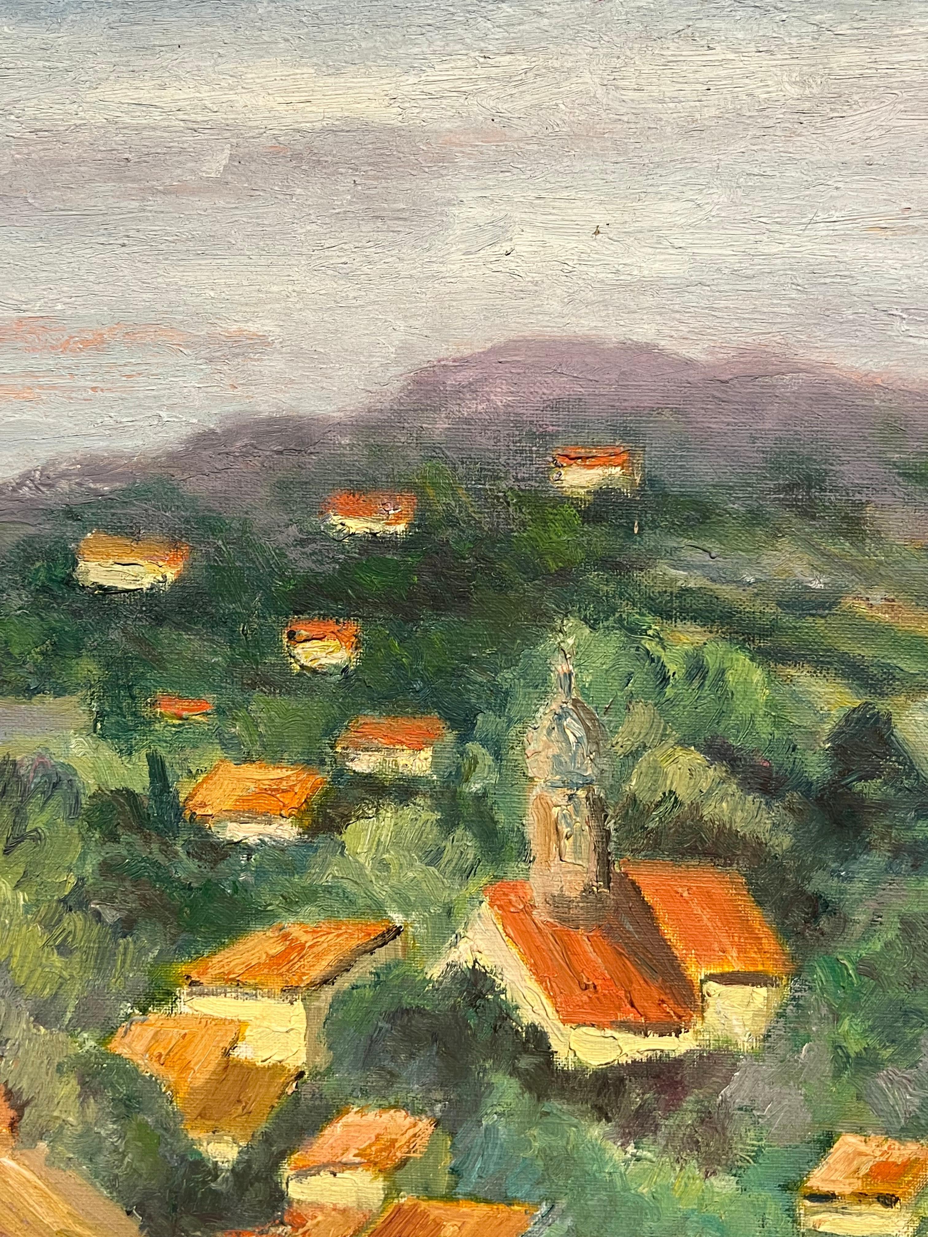 Sunlit Village Landscape Vibrant Impressionist Oil Painting Hillside Hamlet For Sale 1
