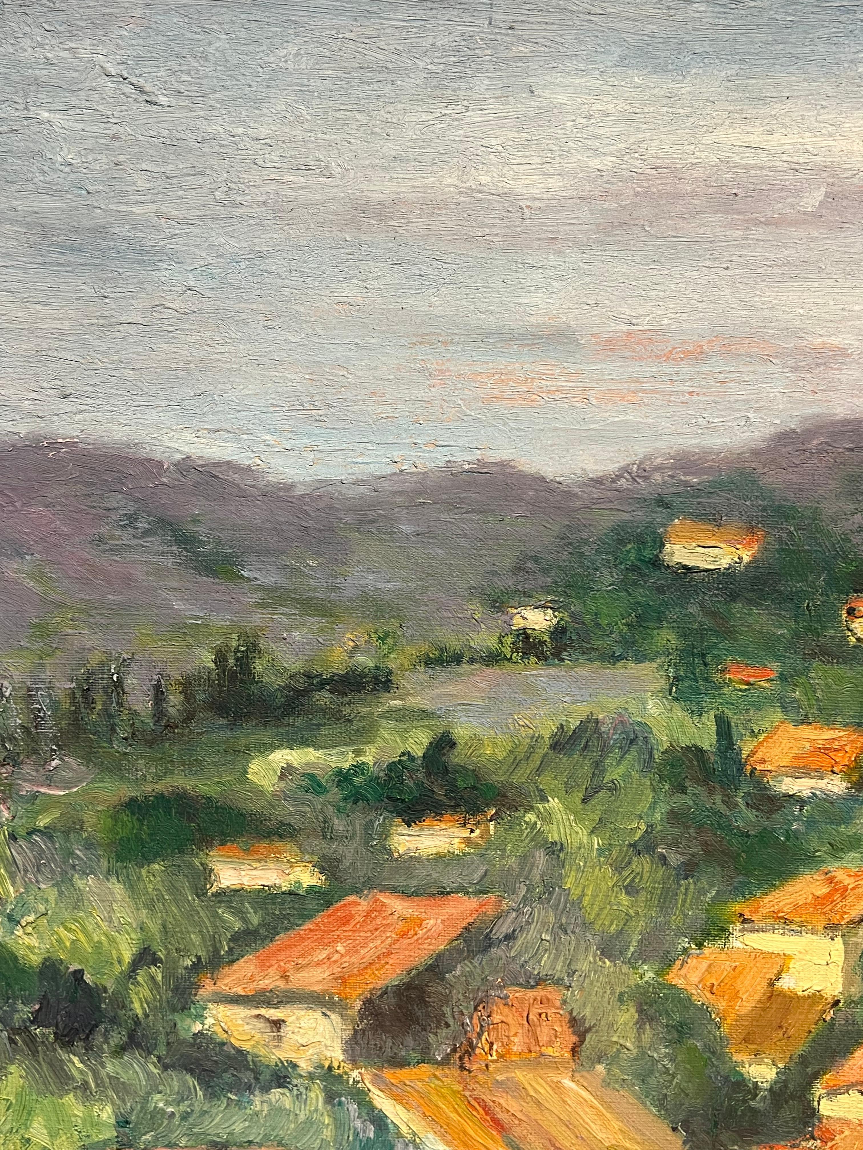Sunlit Village Landscape Vibrant Impressionist Oil Painting Hillside Hamlet For Sale 2