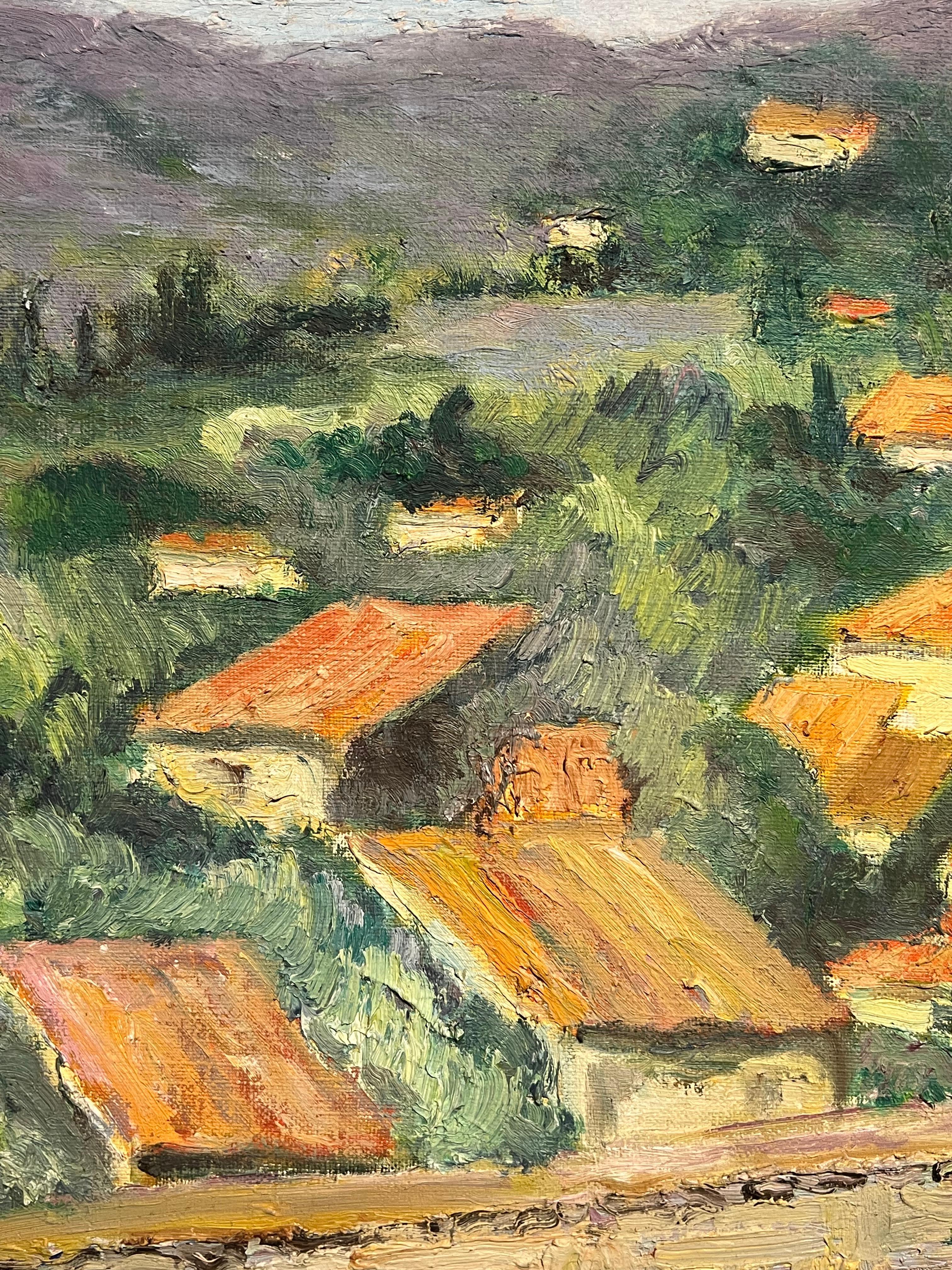 Sunlit Village Landscape Vibrant Impressionist Oil Painting Hillside Hamlet For Sale 3