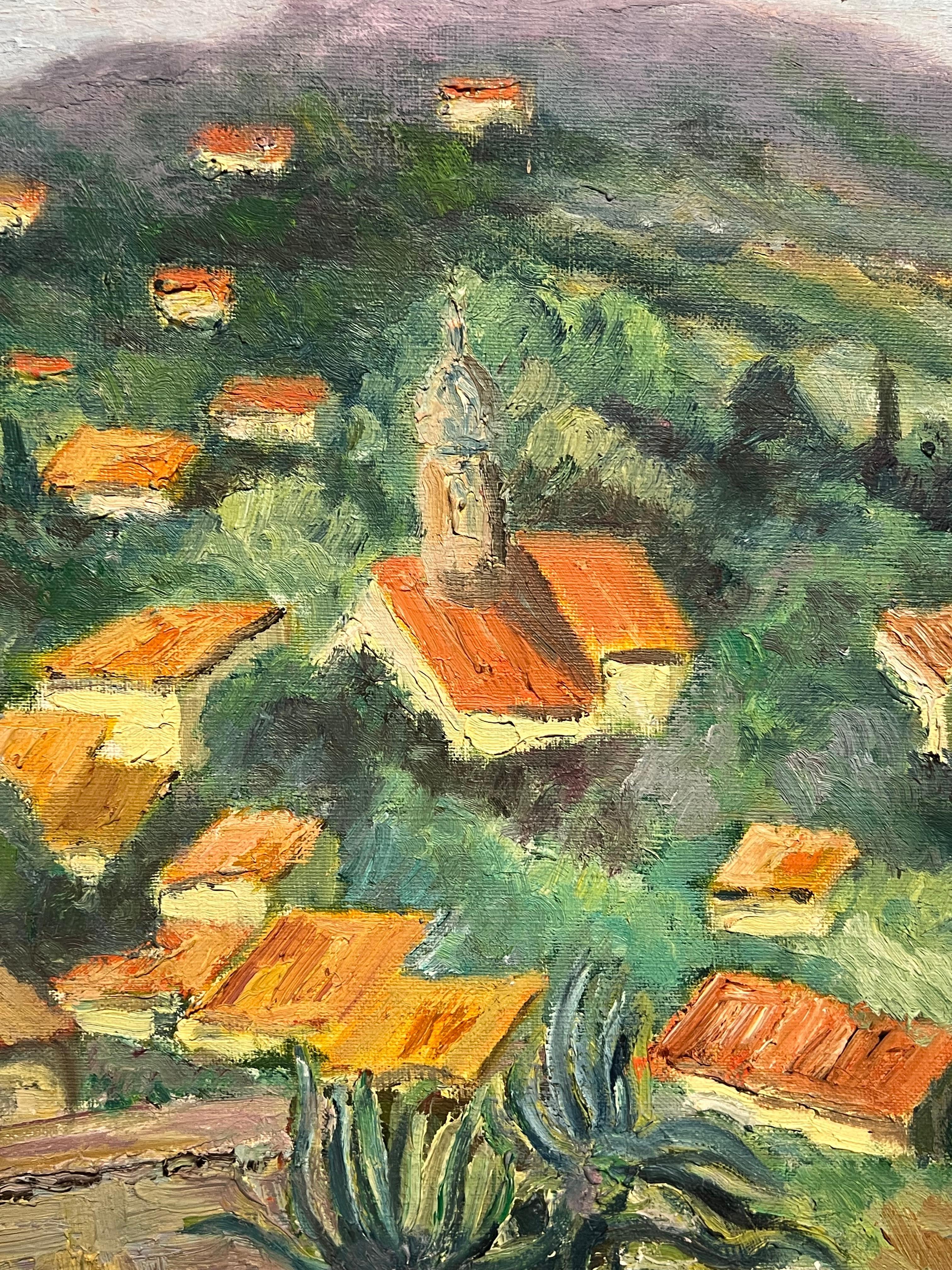 Sunlit Village Landscape Vibrant Impressionist Oil Painting Hillside Hamlet For Sale 4
