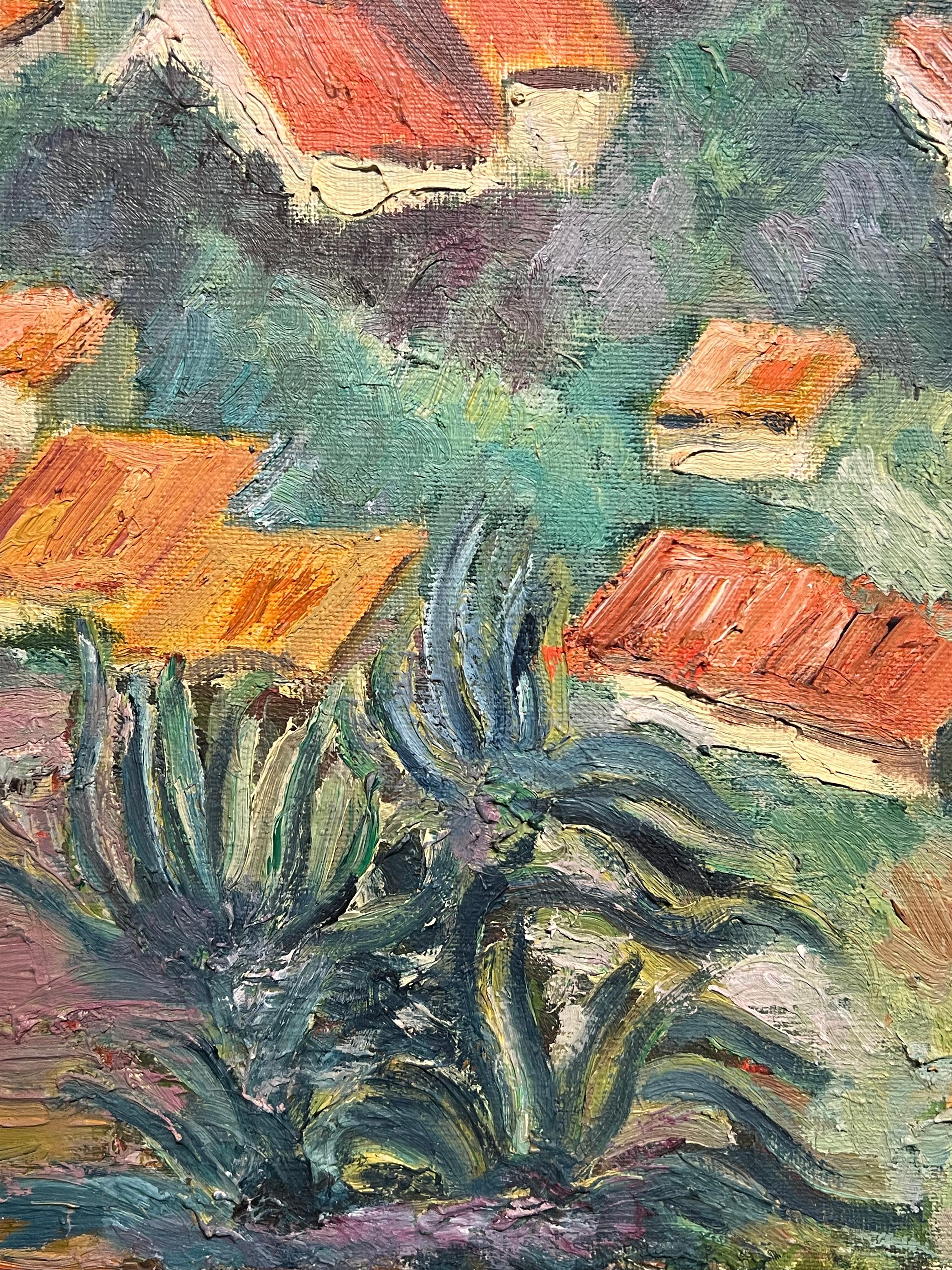 Sunlit Village Landscape Vibrant Impressionist Oil Painting Hillside Hamlet For Sale 5