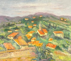 Paisaje aldeano iluminado por el sol Pintura al óleo impresionista vibrante Caserío de ladera