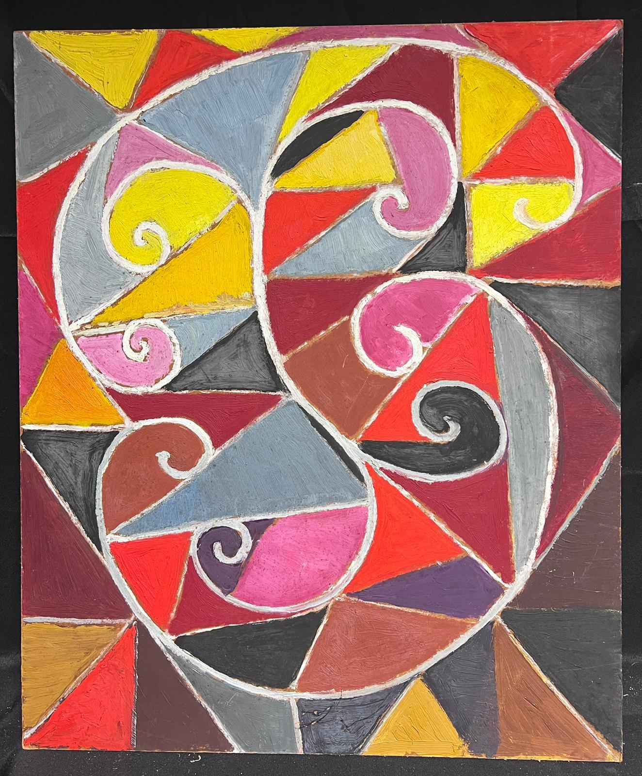 Französisches abstraktes Ölgemälde in wirbelnden Farben, 1960er Jahre, großformatiges Original – Painting von French School