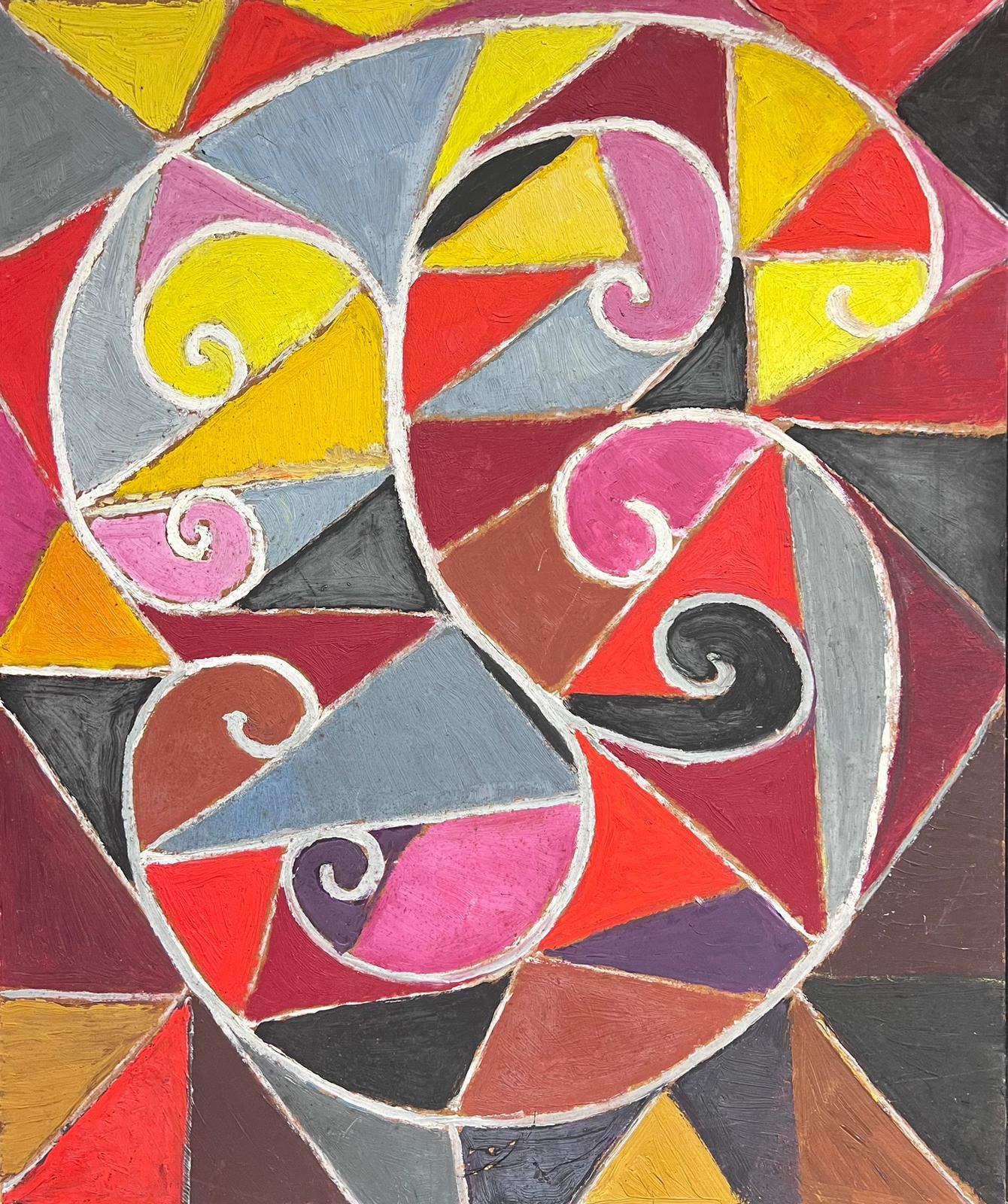 French School Abstract Painting – Französisches abstraktes Ölgemälde in wirbelnden Farben, 1960er Jahre, großformatiges Original