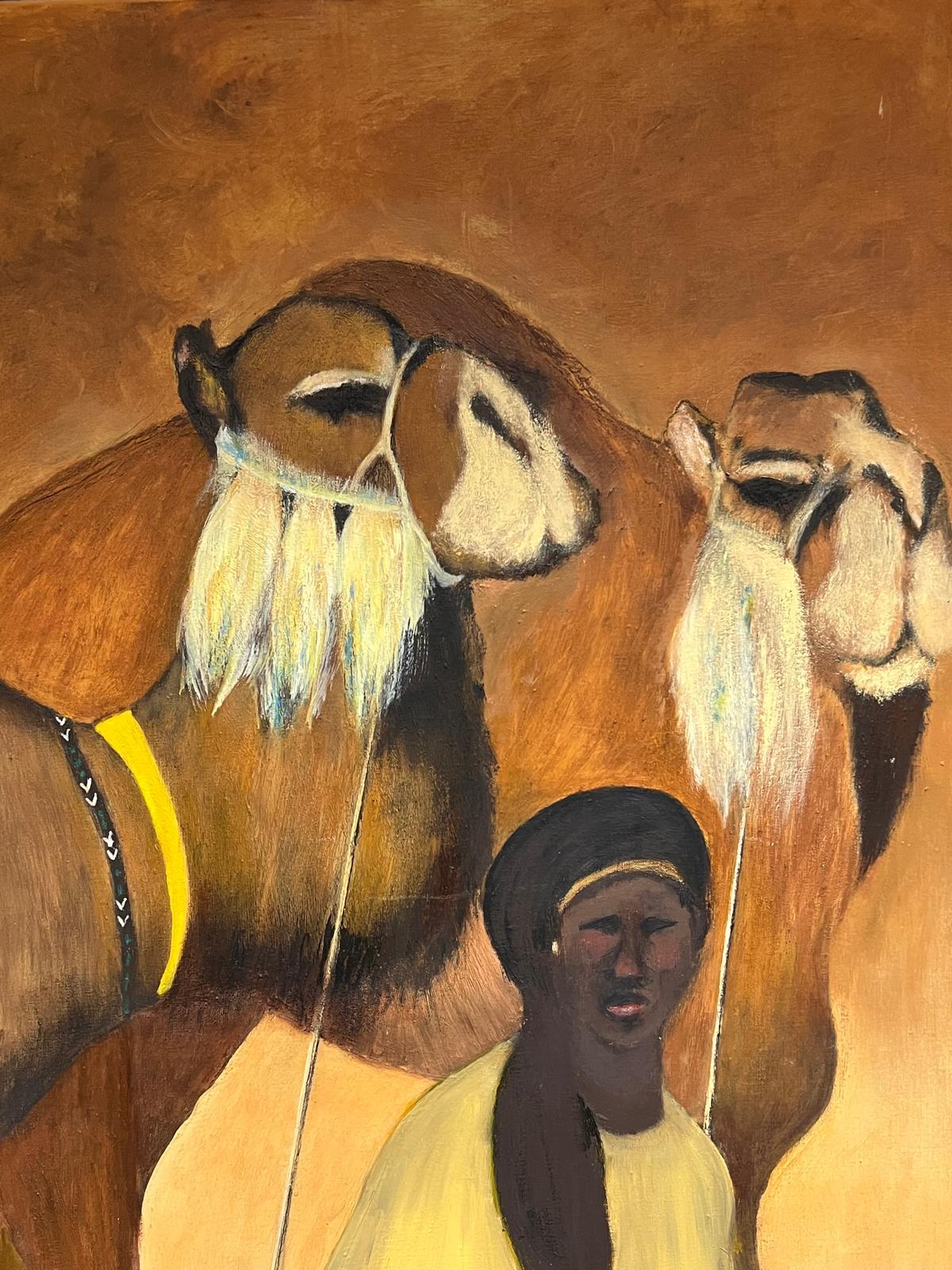 The Camel Keeper & His Majestic Herd Oil Painting French Orientalist Huge Oil - Brown Animal Painting by French School