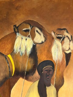 The Camel Keeper & His Majestic Herd Oil Painting French Orientalist Huge Oil