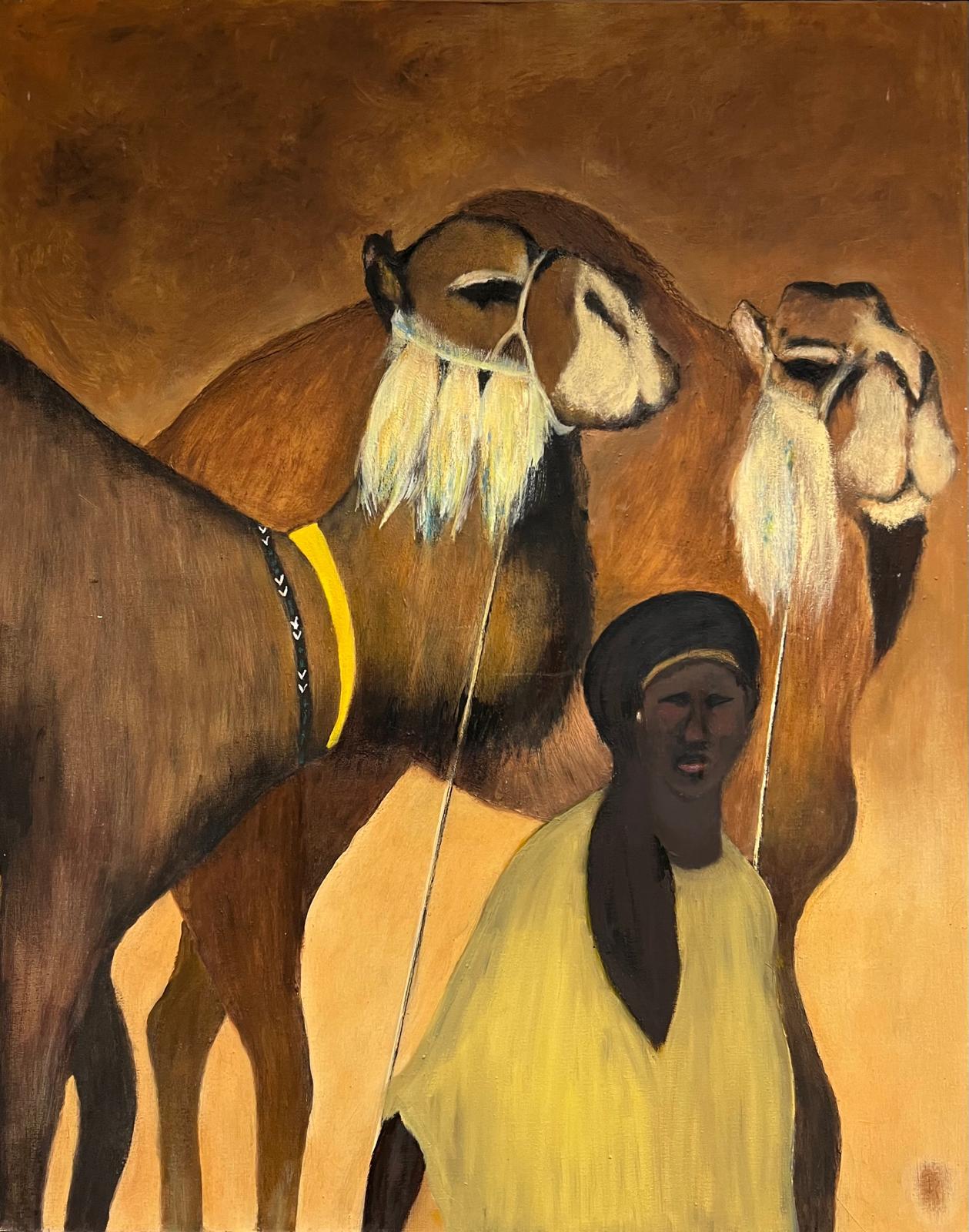 French School Animal Painting - The Camel Keeper & His Majestic Herd Oil Painting French Orientalist Huge Oil