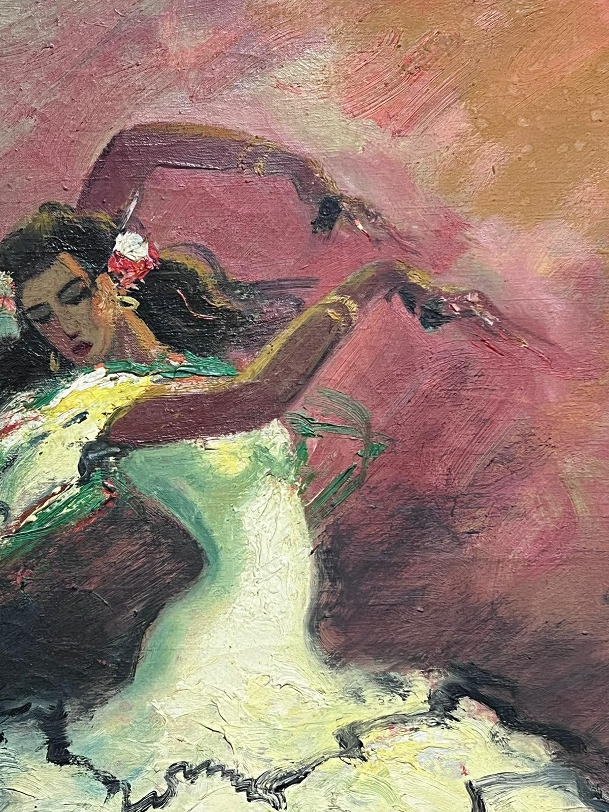 La ballerina di flamenco Vintage French Signed Oil Painting Telaio originale in vendita 1