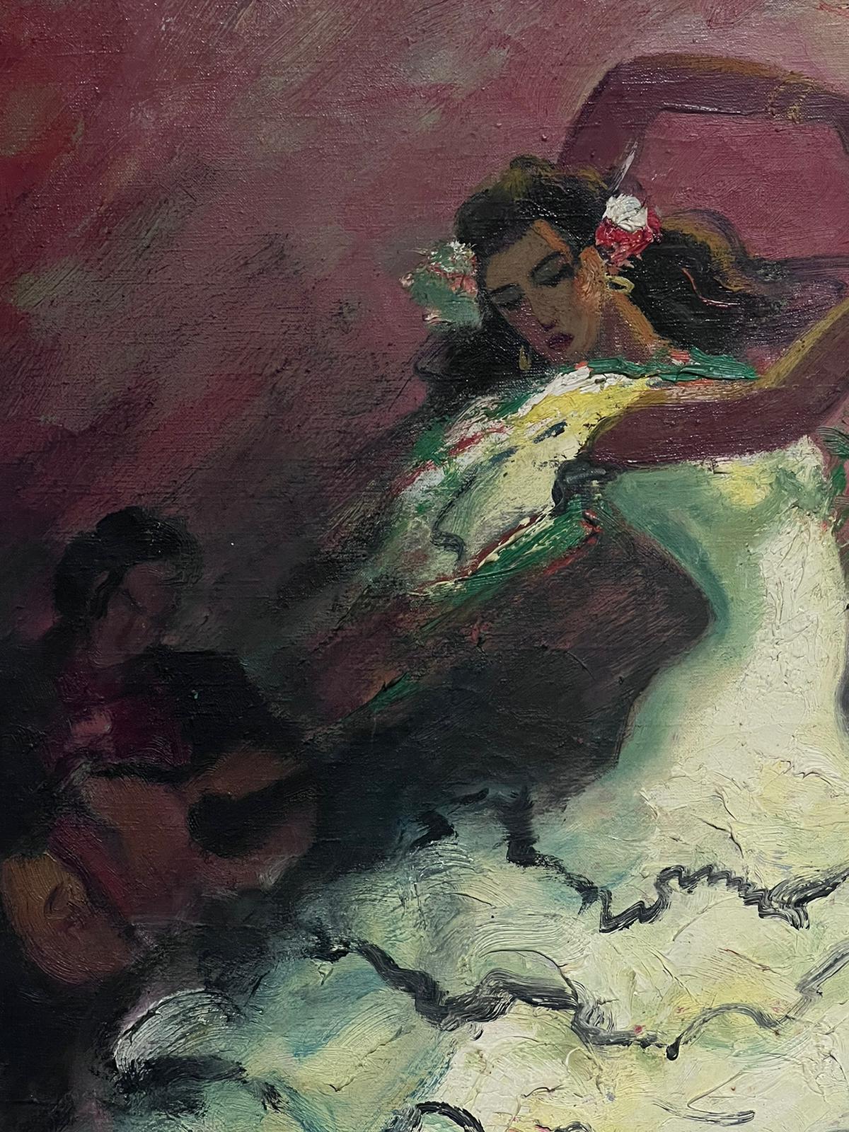 La ballerina di flamenco Vintage French Signed Oil Painting Telaio originale in vendita 2
