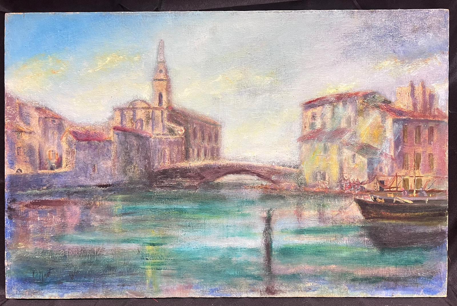 Venezia
Scuola francese/italiana, fine XIX secolo
firmato in modo indistinto 
olio su tela, senza cornice
tela: 19,5 x 30 pollici
provenienza: collezione privata, Francia
condizioni: ottime e solide condizioni