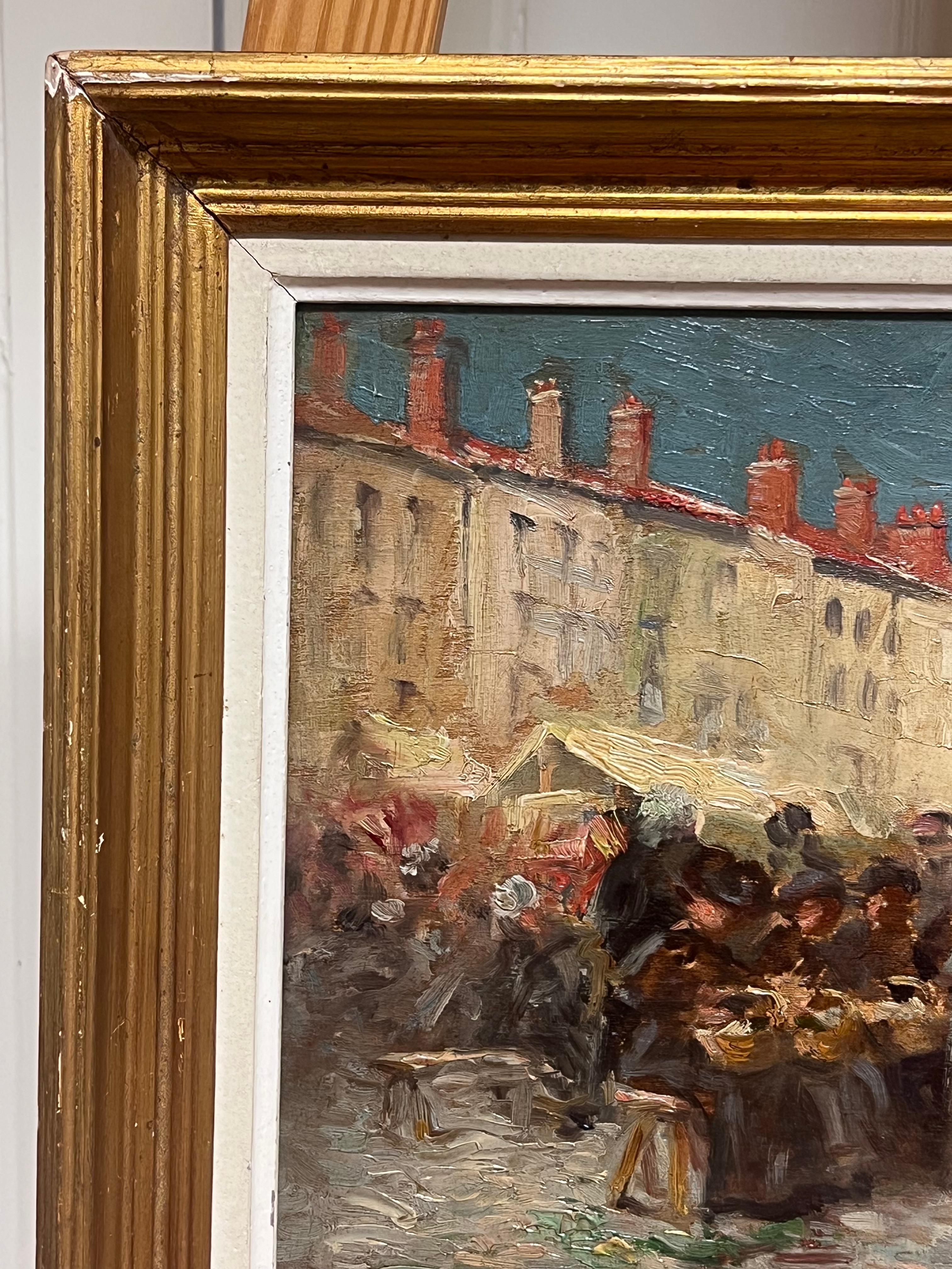 La piazza del mercato di Aix En Provence, Impressionista francese del 1900, figure in movimento in vendita 1