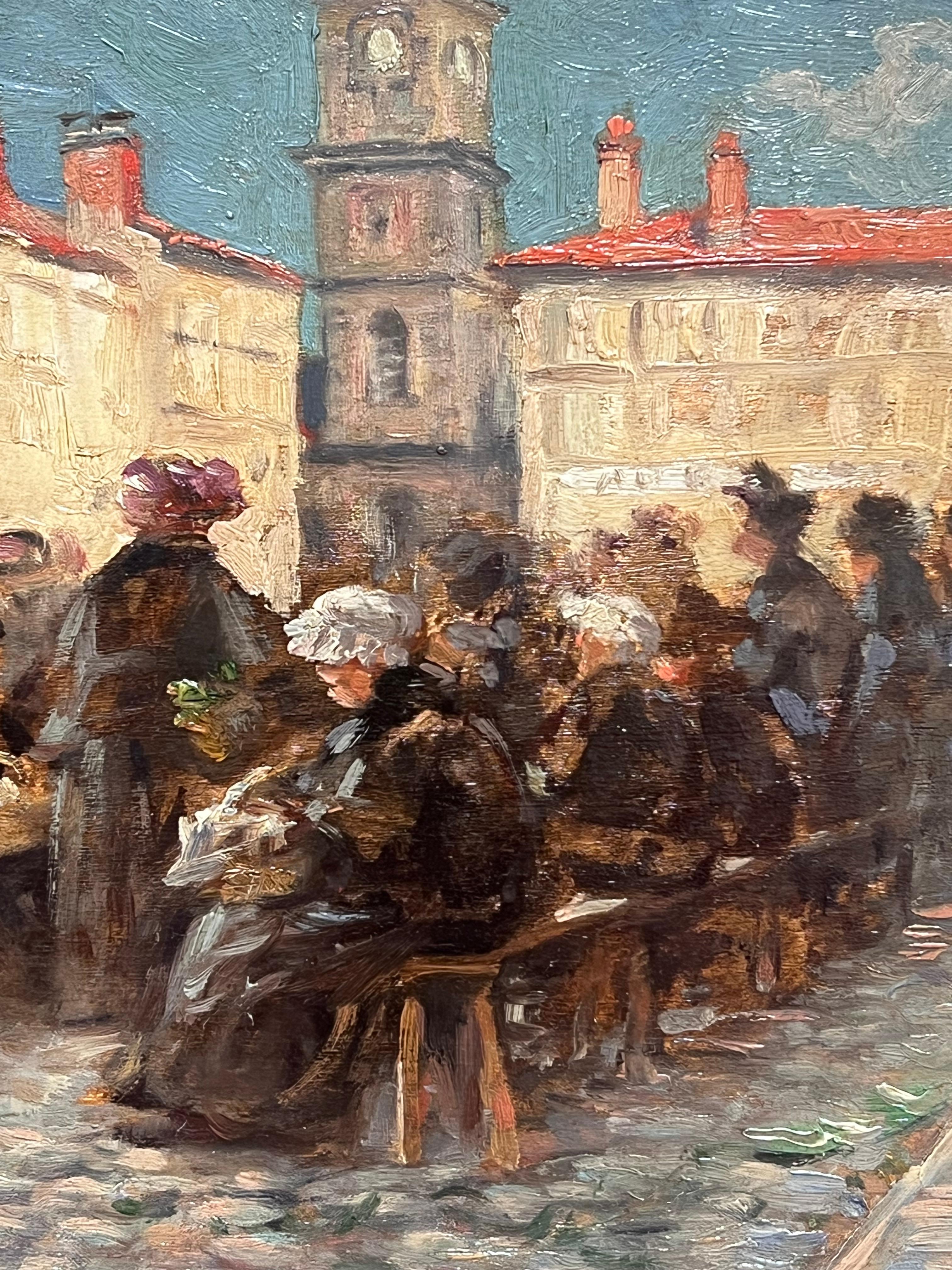 La piazza del mercato di Aix En Provence, Impressionista francese del 1900, figure in movimento in vendita 2
