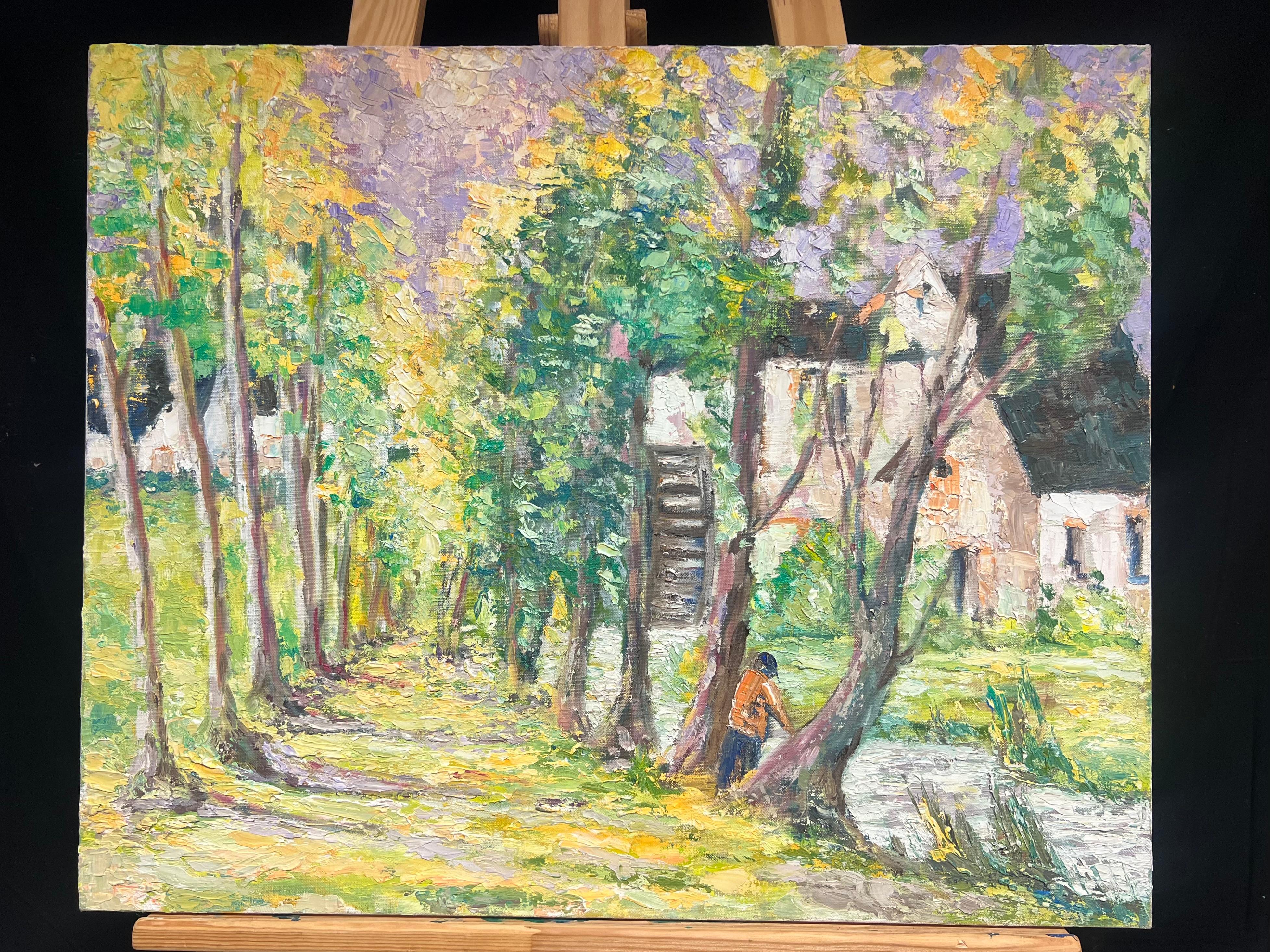 Figura al óleo postimpresionista francesa pintada al Impasto por Watermill - Painting de French School