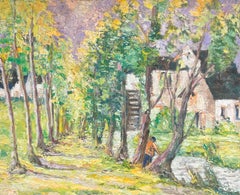 Figure à l'huile post-impressionniste française peinte en pâte de verre par Watermill
