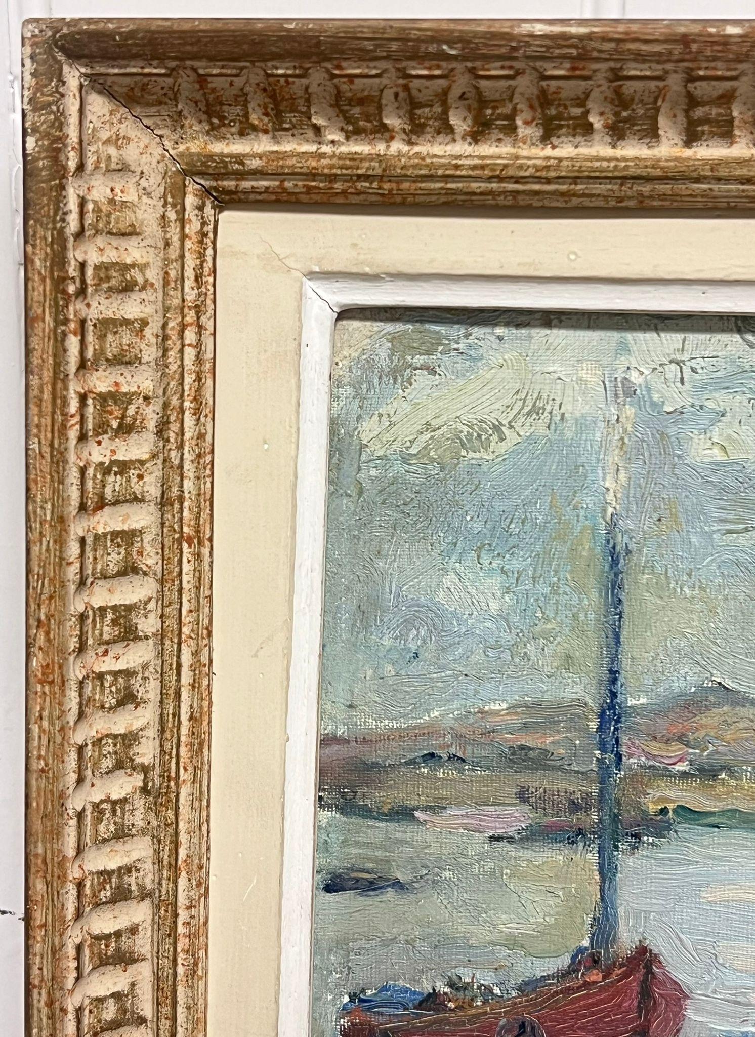 Tranquillo mattino costiero con barche da pesca Porto di Francia Pittura ad olio del 1930 - Painting Postimpressionismo di French School