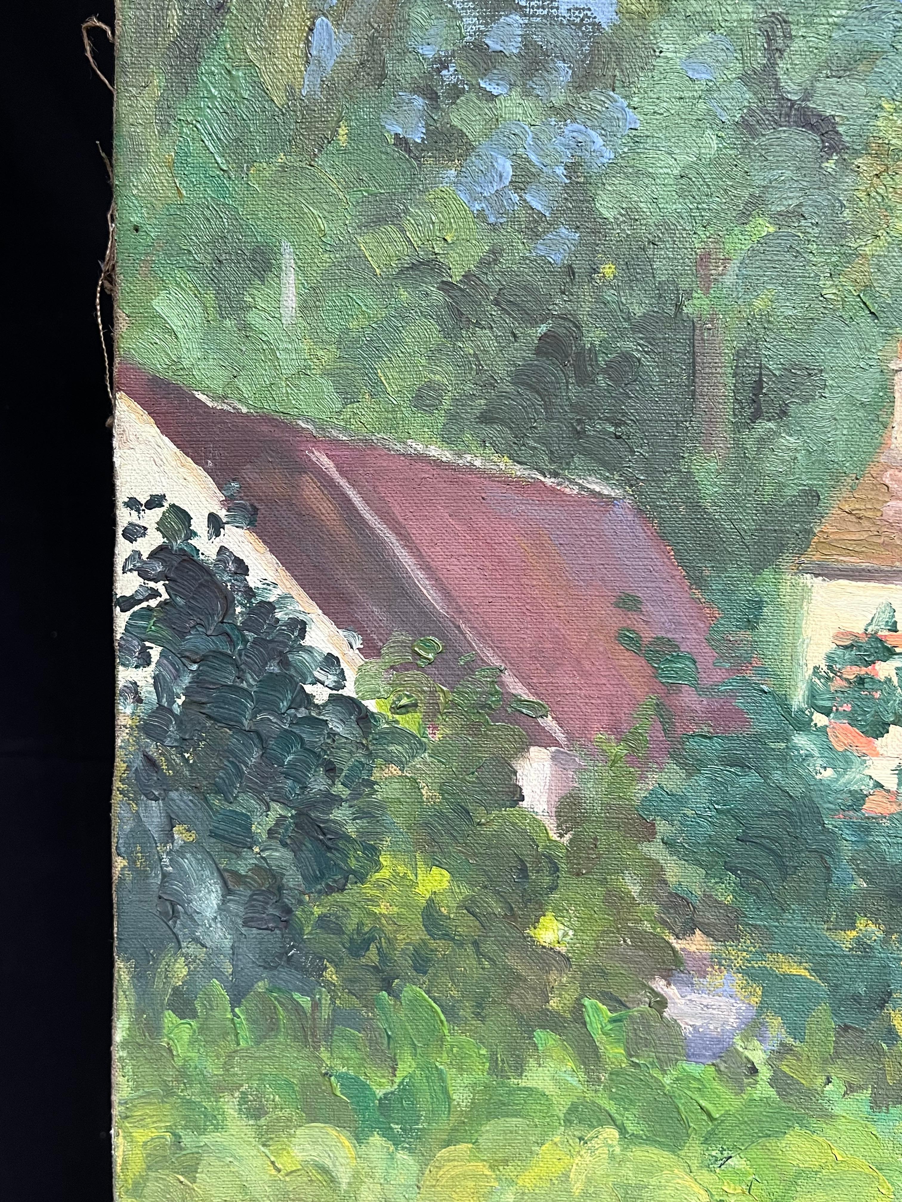 Tranquil Französisches Landhaus, umgeben von üppigem Grün, Mitte des 20. Jahrhunderts, Öl im Angebot 2