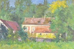 Tranquil French Countryside Cottage Surrounded by Lush Greenery Mid 20thC Oil