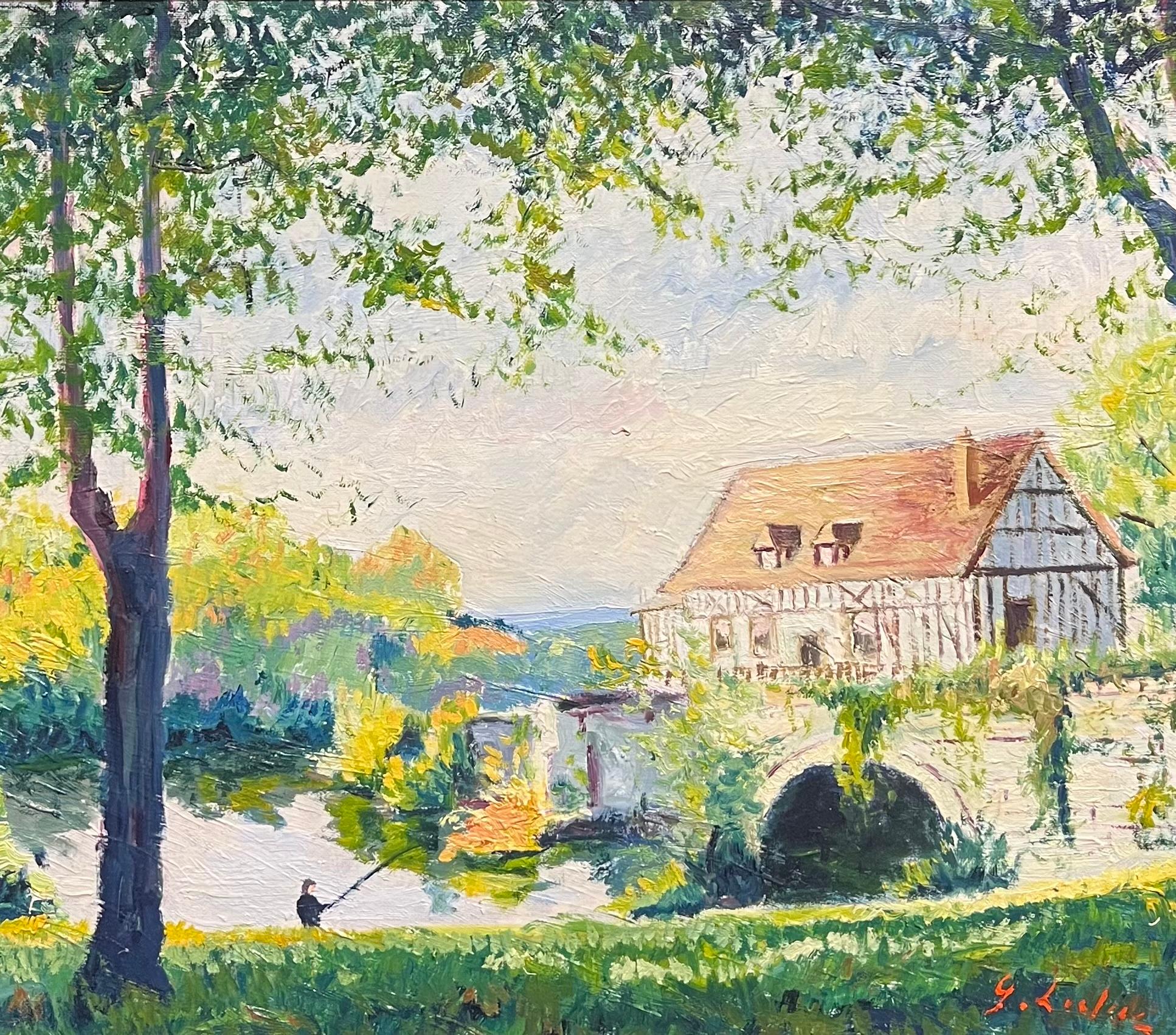 Tranquilo paisaje normando del río Sena en Vernon, cerca de Giverny Óleo impresionista - Painting de French School