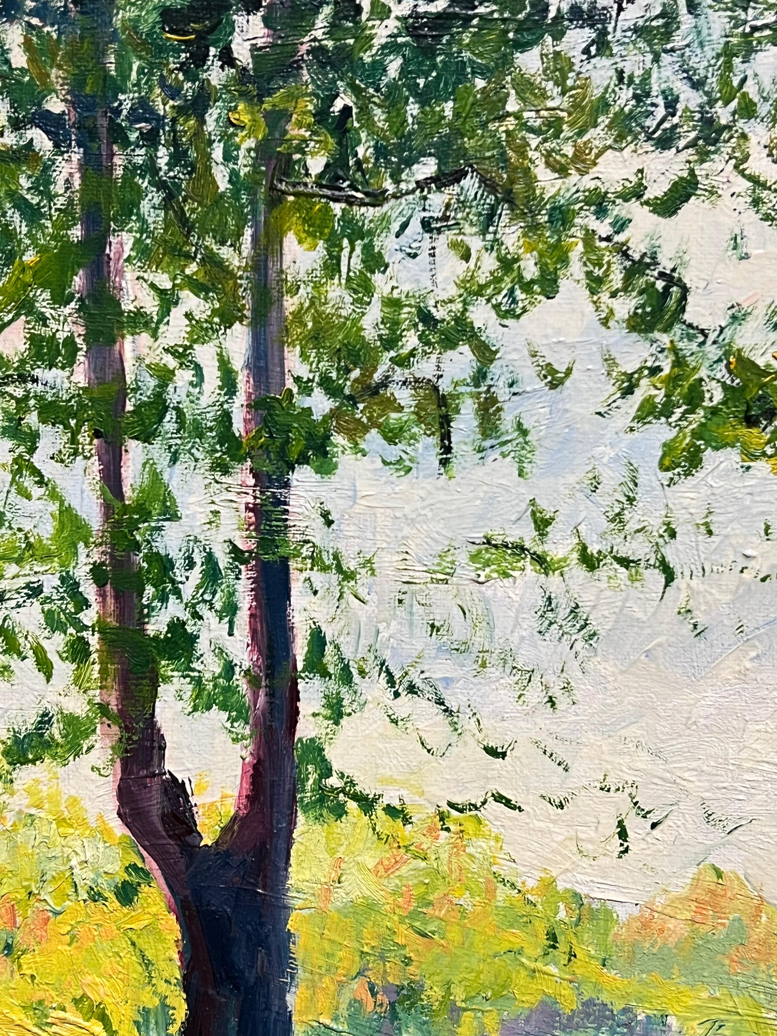 Orillas del Sena, Vernon (cerca de Giverny, Normandía)
Escuela francesa, firmado y fechado en 1991
óleo sobre lienzo, enmarcado
enmarcado: 24,5 x 27,5 pulgadas
lienzo : 18 x 21 pulgadas
Procedencia: colección privada, Francia
Estado: muy buen