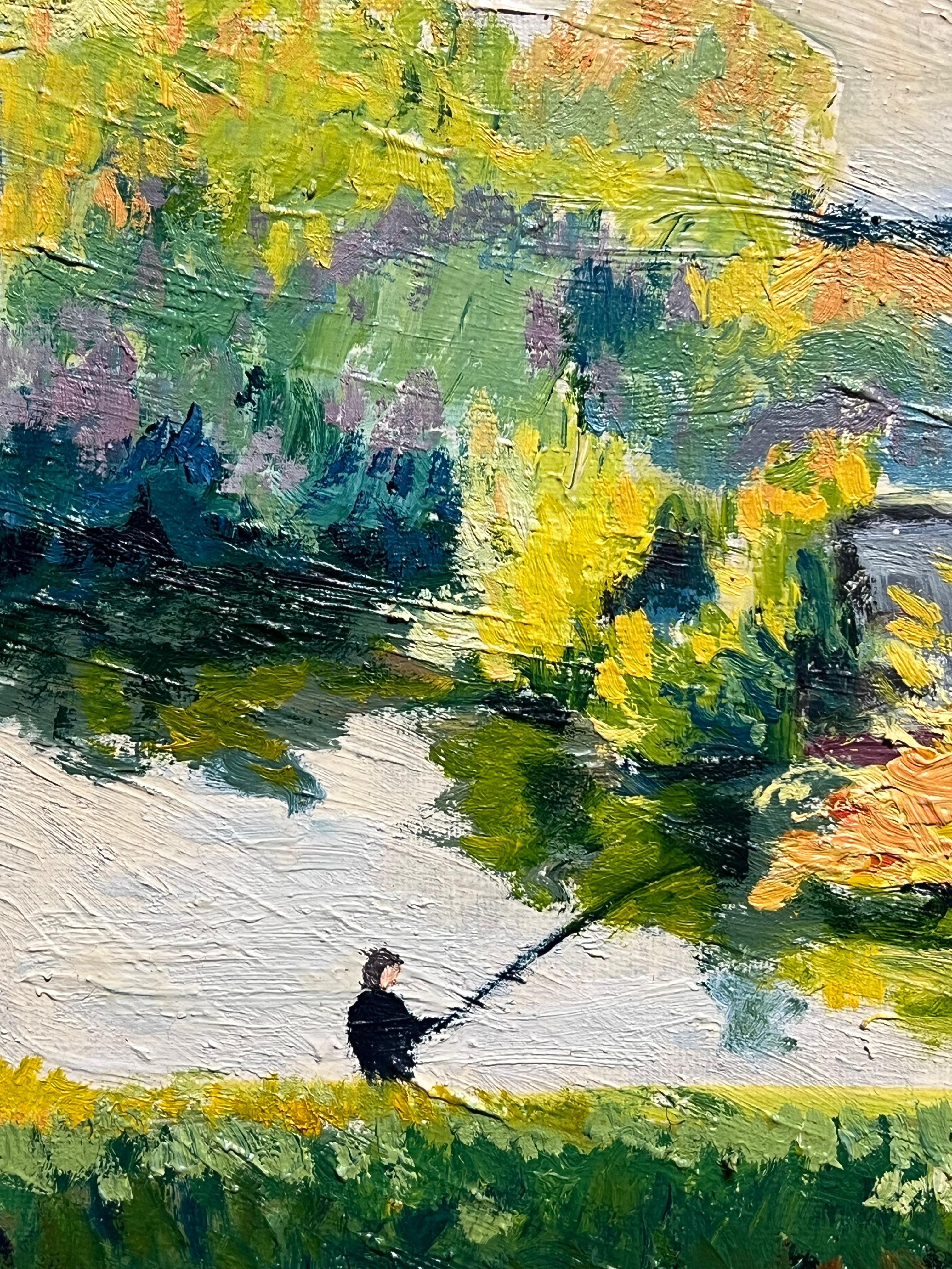 Tranquilo paisaje normando del río Sena en Vernon, cerca de Giverny Óleo impresionista en venta 2
