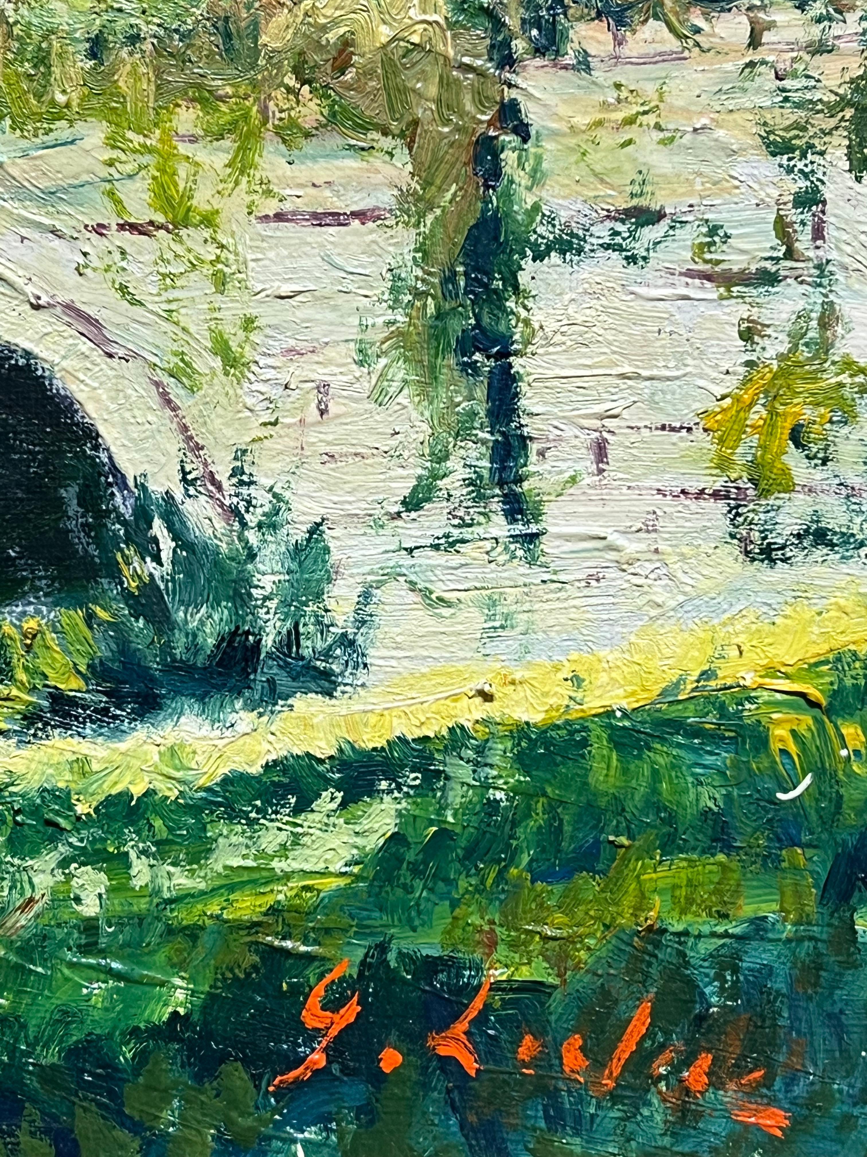Tranquilo paisaje normando del río Sena en Vernon, cerca de Giverny Óleo impresionista en venta 4