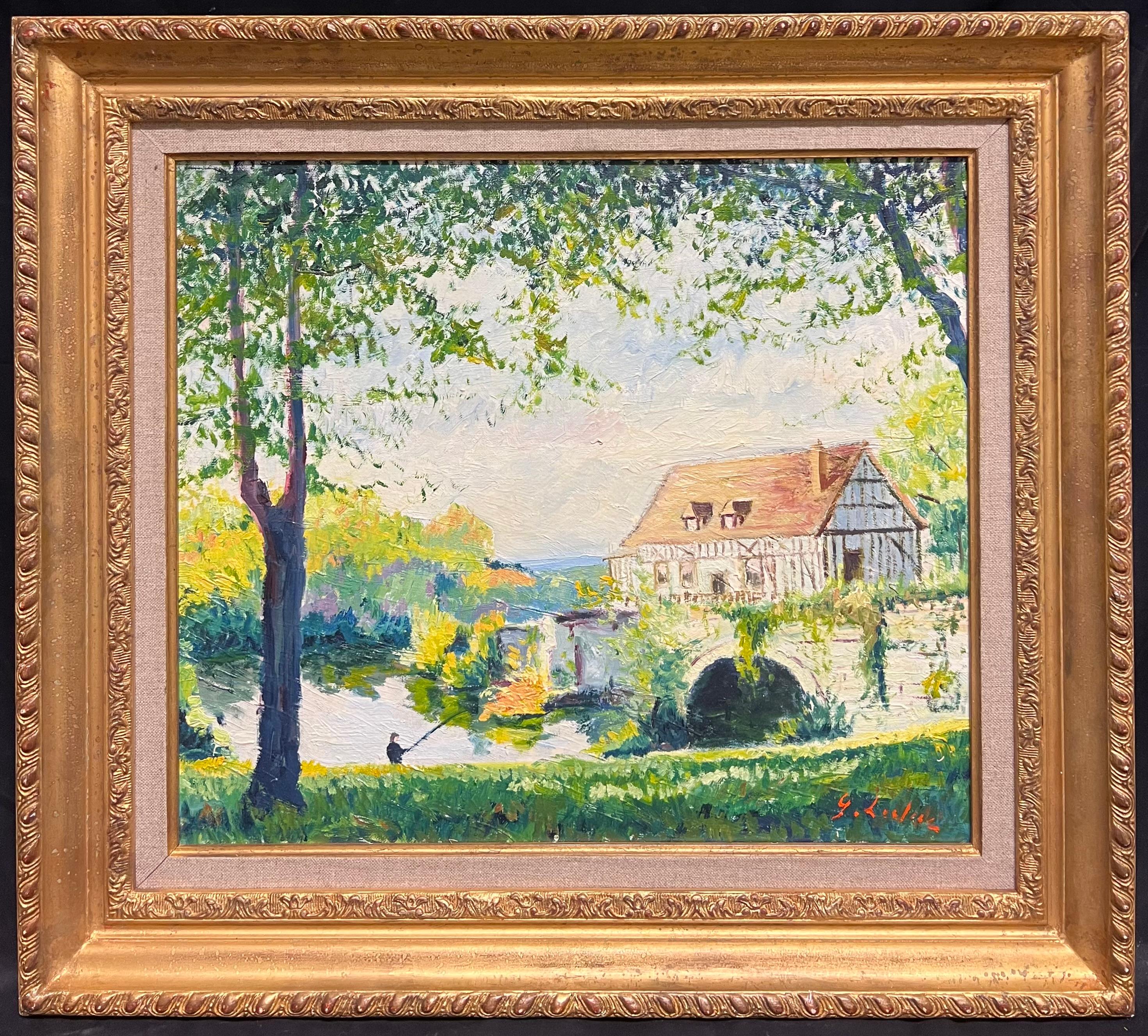 Landscape Painting de French School - Tranquilo paisaje normando del río Sena en Vernon, cerca de Giverny Óleo impresionista