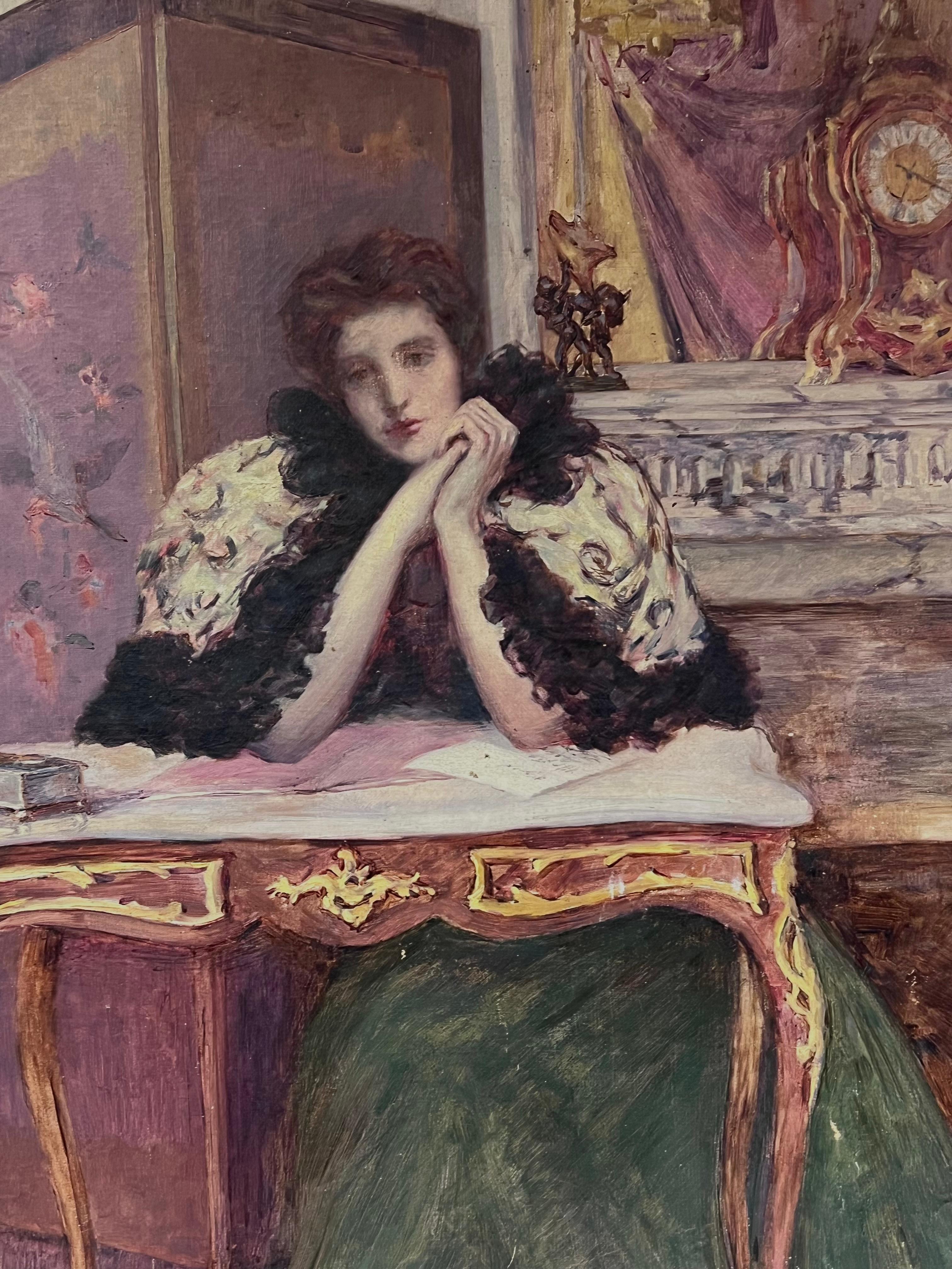 Elegante Dama en Interior
Escuela Francesa, época de hacia 1890
óleo sobre lienzo, sin enmarcar
cuadro: 27 x 21,5 pulgadas
Procedencia: colección privada, París
Estado: muy buen estado

Para más información, ponte en contacto con nosotros. Gracias,
