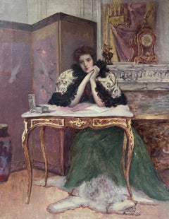 Très beau portrait d'une dame à l'intérieur, datant de la French Belle Epoque du 19e siècle