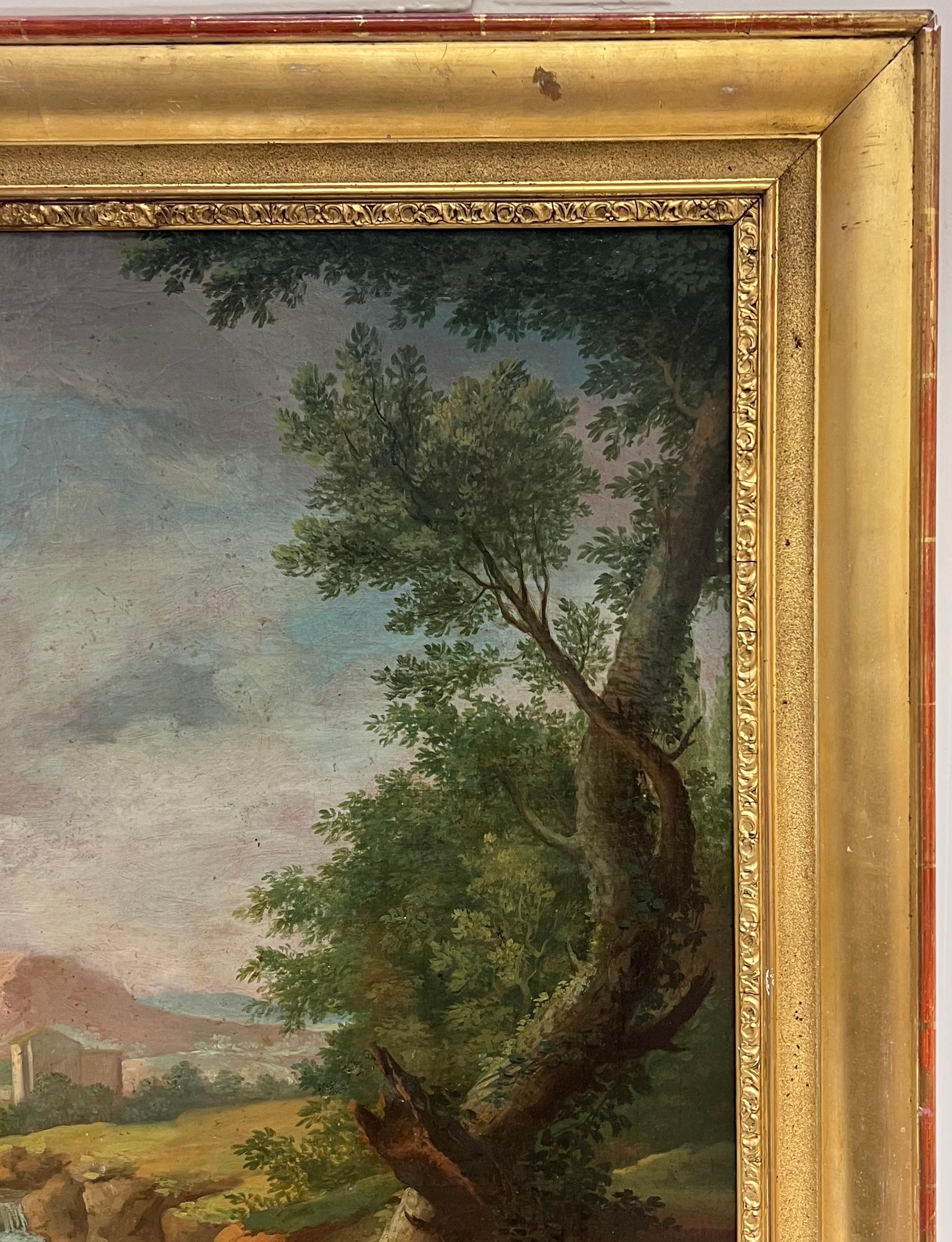 Figura muy grande de paisaje clásico romántico francés del siglo XVIII en vista romana - Painting Escuela italiana de French School