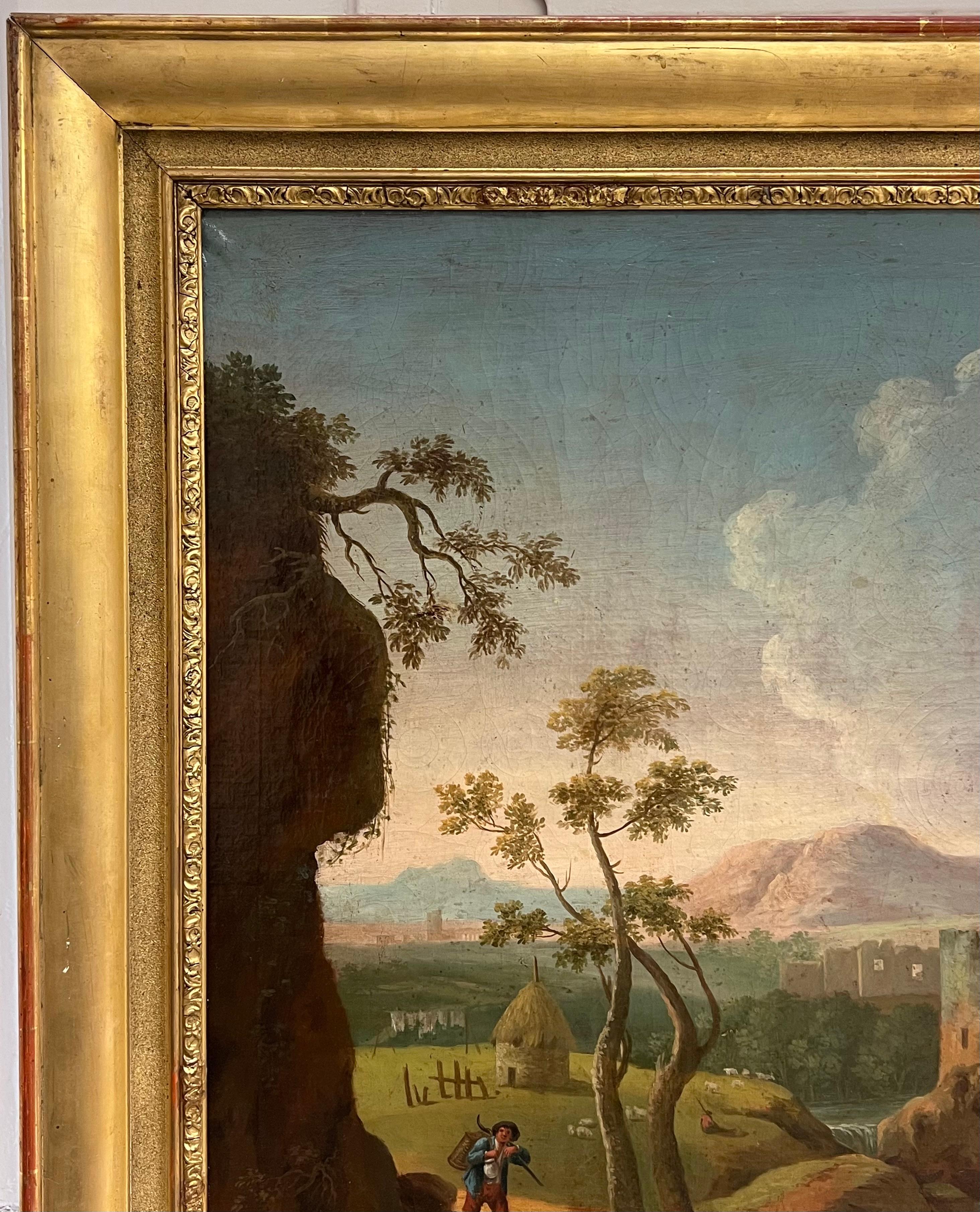 Figura muy grande de paisaje clásico romántico francés del siglo XVIII en vista romana en venta 1