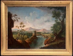 Figura muy grande de paisaje clásico romántico francés del siglo XVIII en vista romana