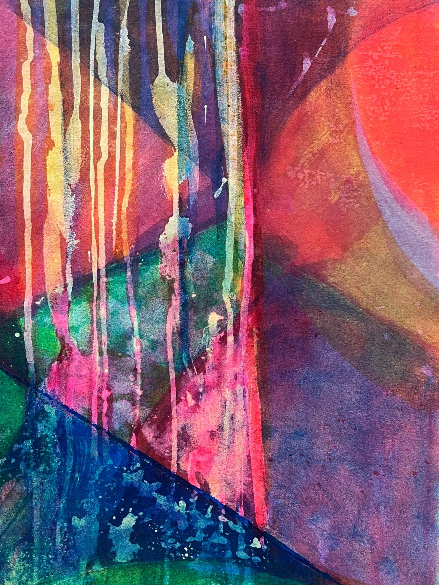 Pittura astratta vibrante con colori riccamente stratificati e forme geometriche audaci - Painting di French School