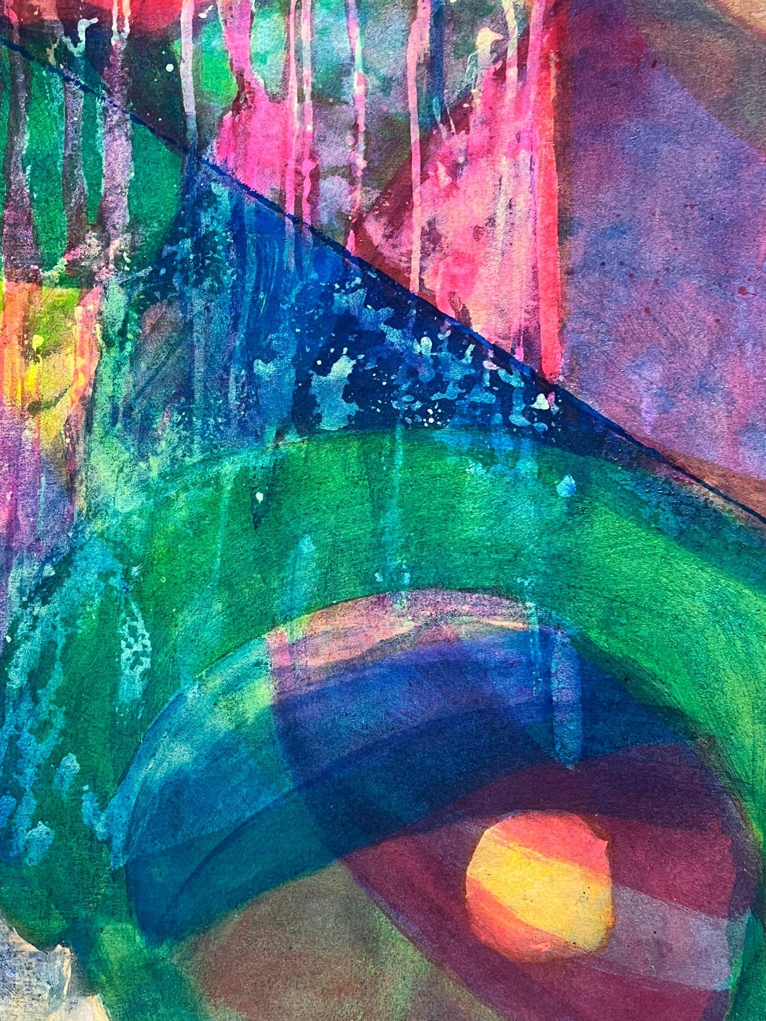 Pittura astratta vibrante con colori riccamente stratificati e forme geometriche audaci in vendita 1