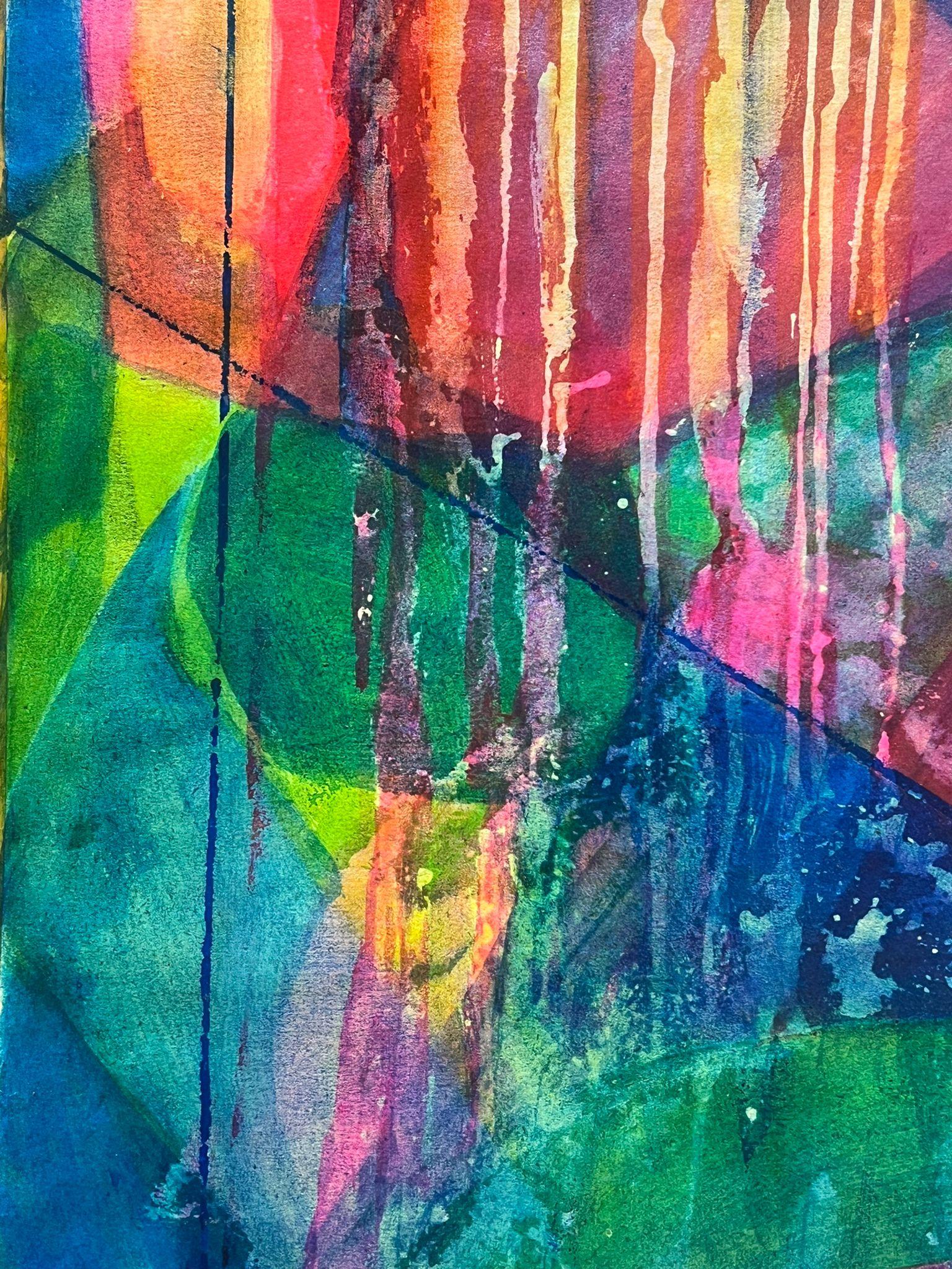 Pittura astratta vibrante con colori riccamente stratificati e forme geometriche audaci in vendita 2