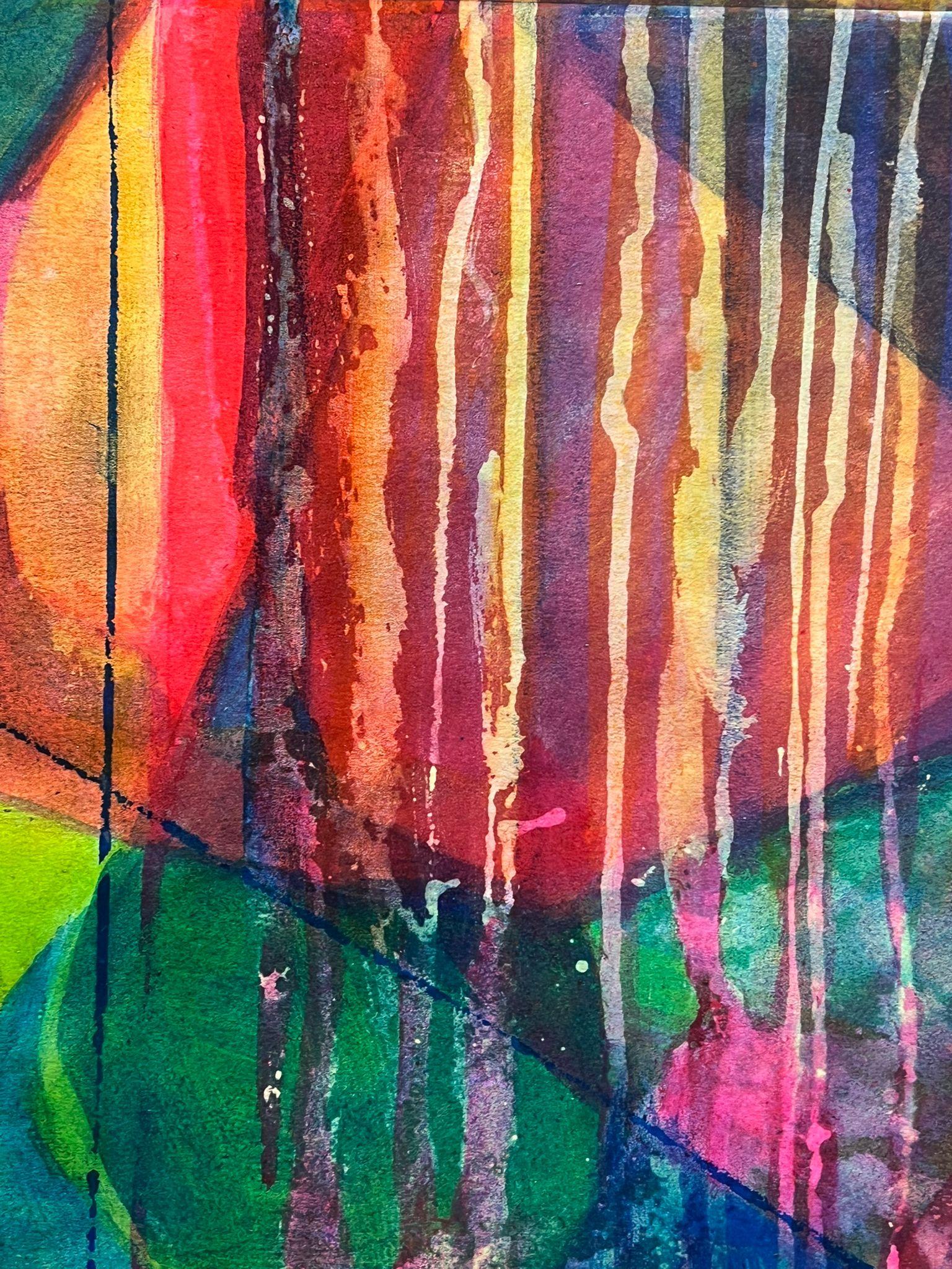 Pittura astratta vibrante con colori riccamente stratificati e forme geometriche audaci in vendita 3